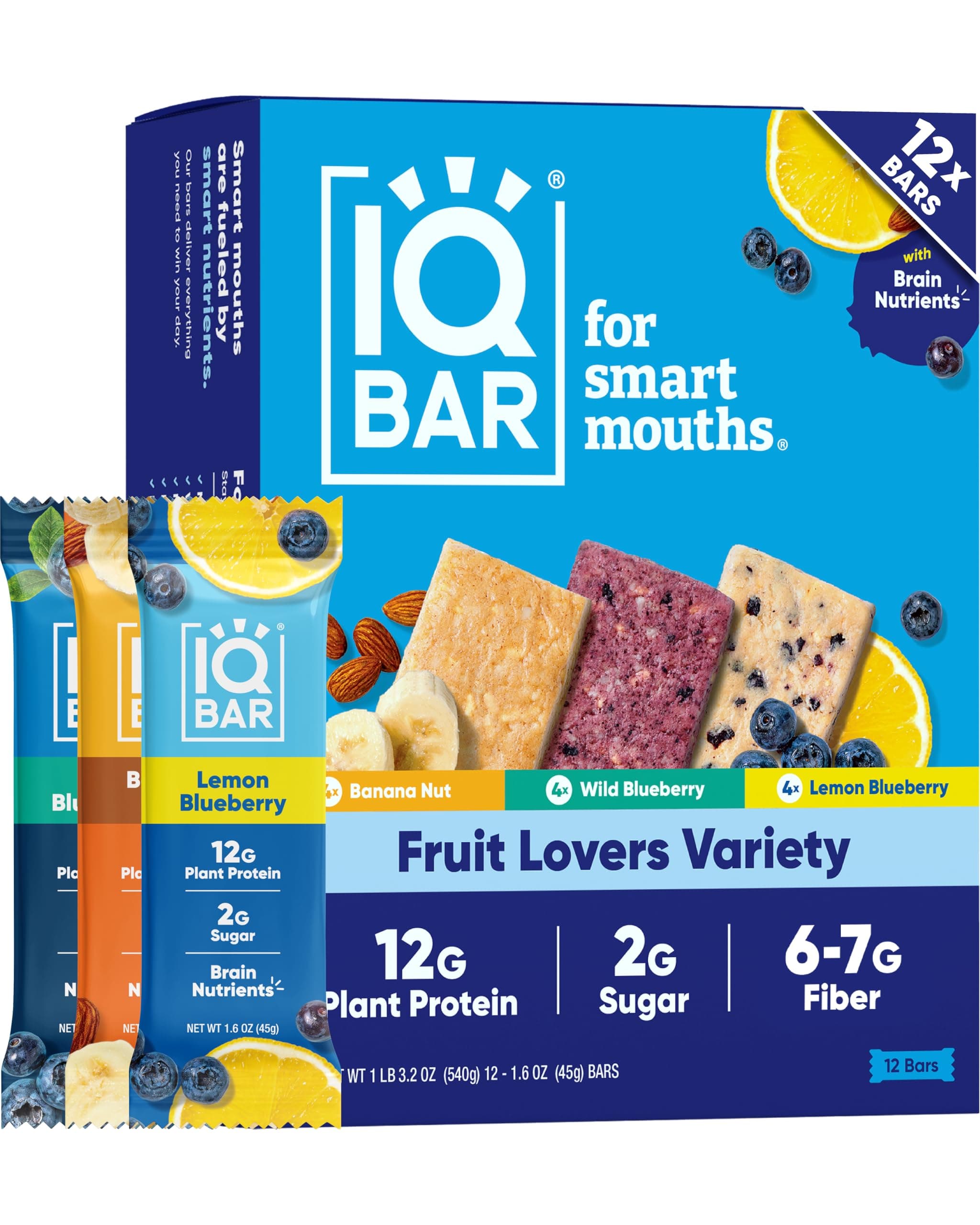 IQBAR Clean Plant Protein Bars - Fruit Lovers Variety Pack - 12 Count - Keto, Vegan, High Fiber, Gluten and Dairy Free, Low Sugar Snack - Brain and Body Nutrients for Focus, Energy, Meal Replacement
