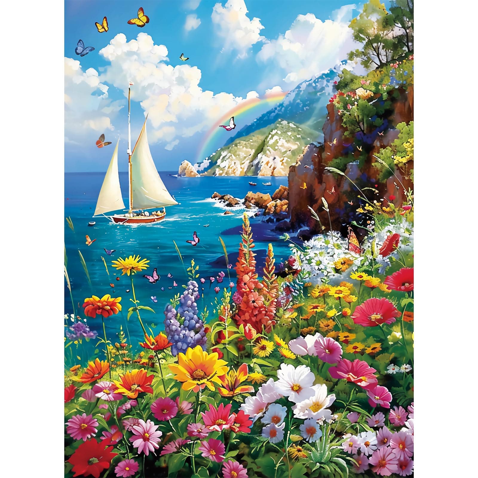 300 Pieces Puzzles for Adults–Colorful Garden By The Ocean Puzzle for Adults Children Elderly–Recycled Paper Puzzle 300 Pieces–Glossy, Sturdy Pieces Challenging Family Game Great Gift Idea (20.5x15in)