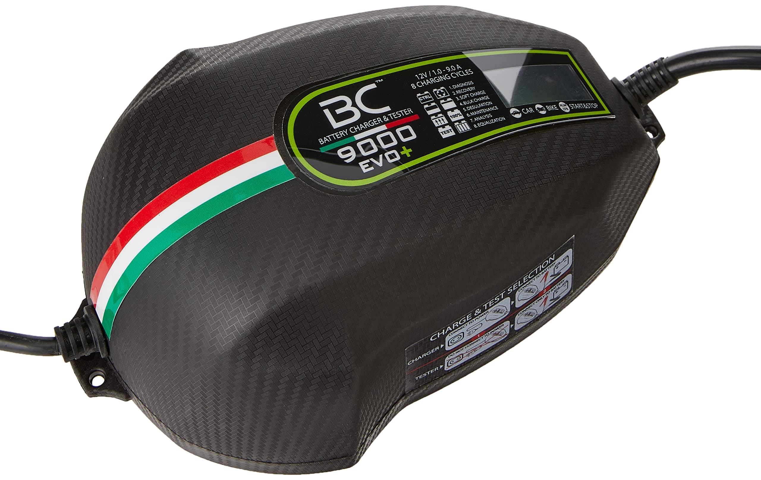 BC Battery Controller 700BC9000EPUK BC 9000 EVO+ Charge&Test 9A/1A UK Plug-Digital Charger & Battery/Alternator Tester for All 12V Car & Motorcycle Lead-Acid Batteries