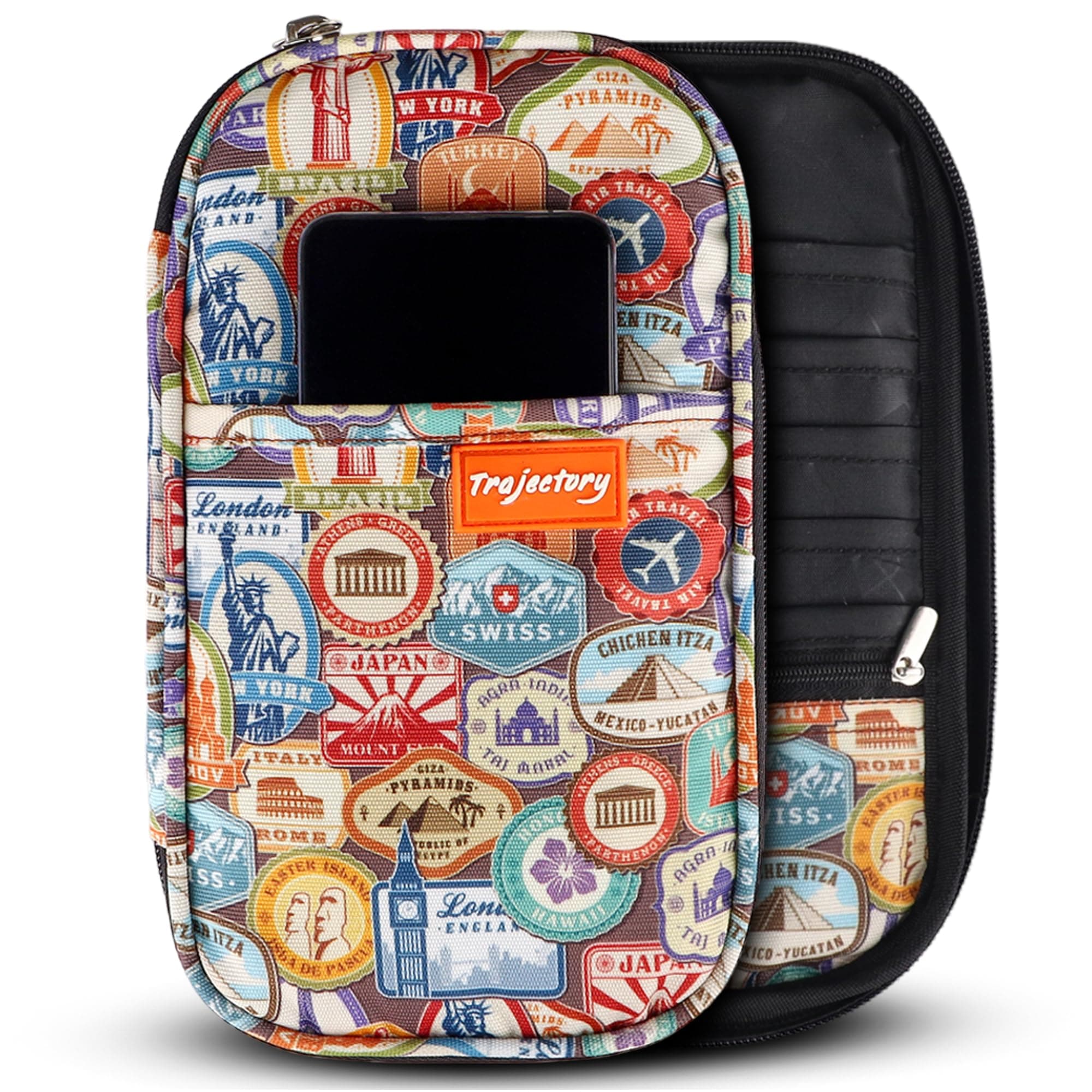 Travel Polyester Passport and Card Holder and Wallet Organiser Case for Daily Use and International Trip for Men's and Women's (Monument), Multicolor