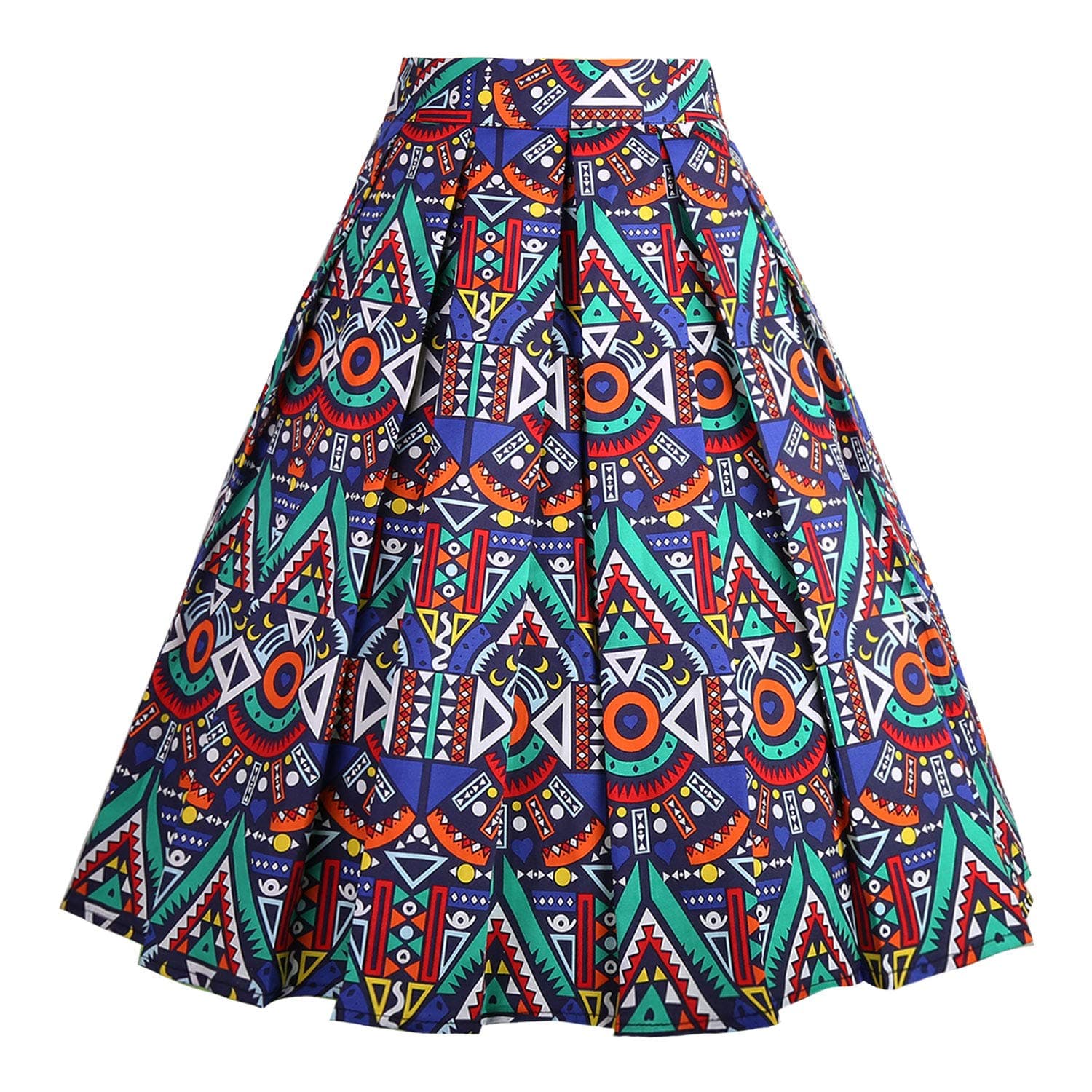 Dressever Women's Vintage A-line Printed Pleated Flared Midi Skirts African Print 3X Large