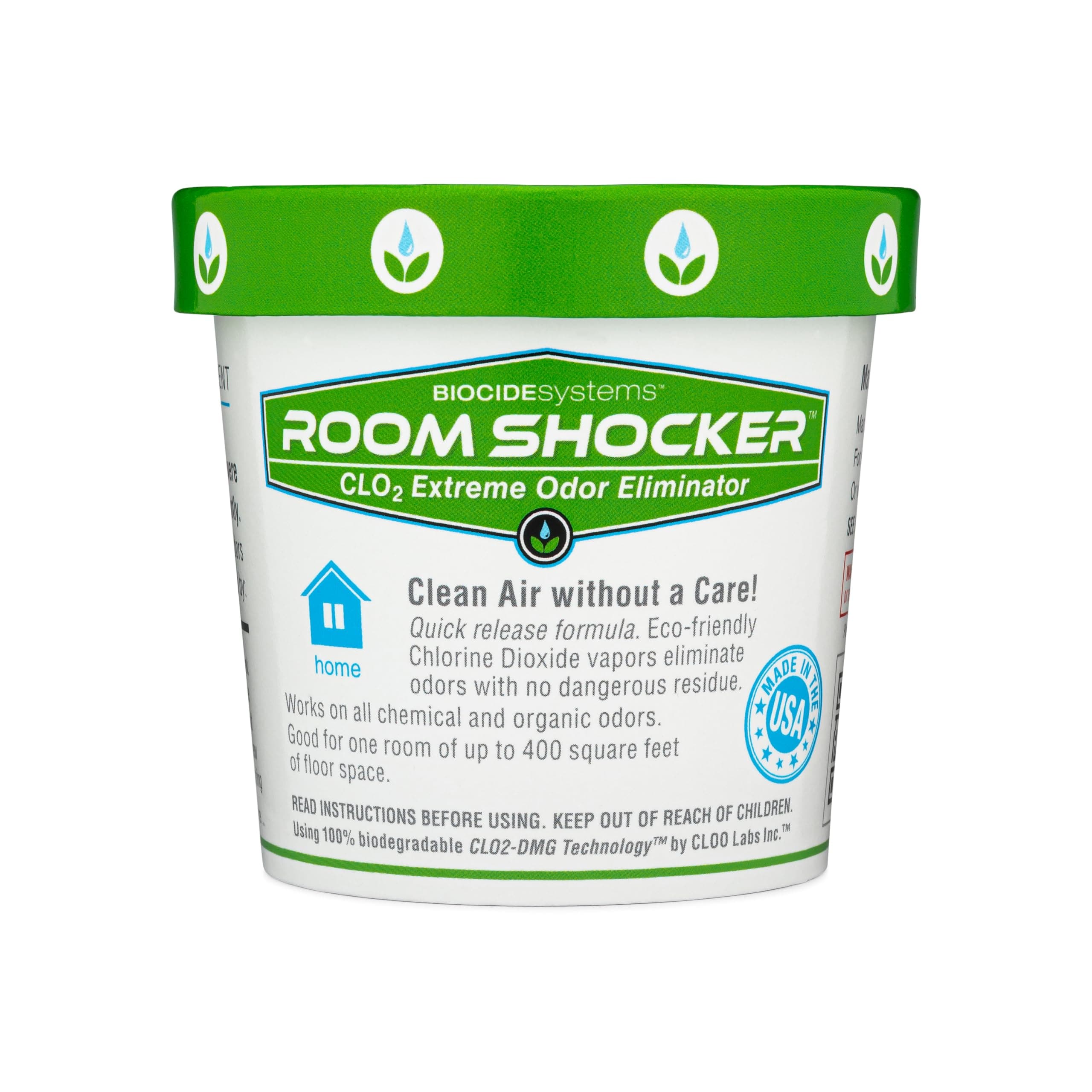 Biocide Systems Room Shocker Strong Odor Eliminator for Home & Office, Eco-Friendly Chlorine Dioxide Odor Bomb for House Interior Up to 400 Square Feet of Floor Space