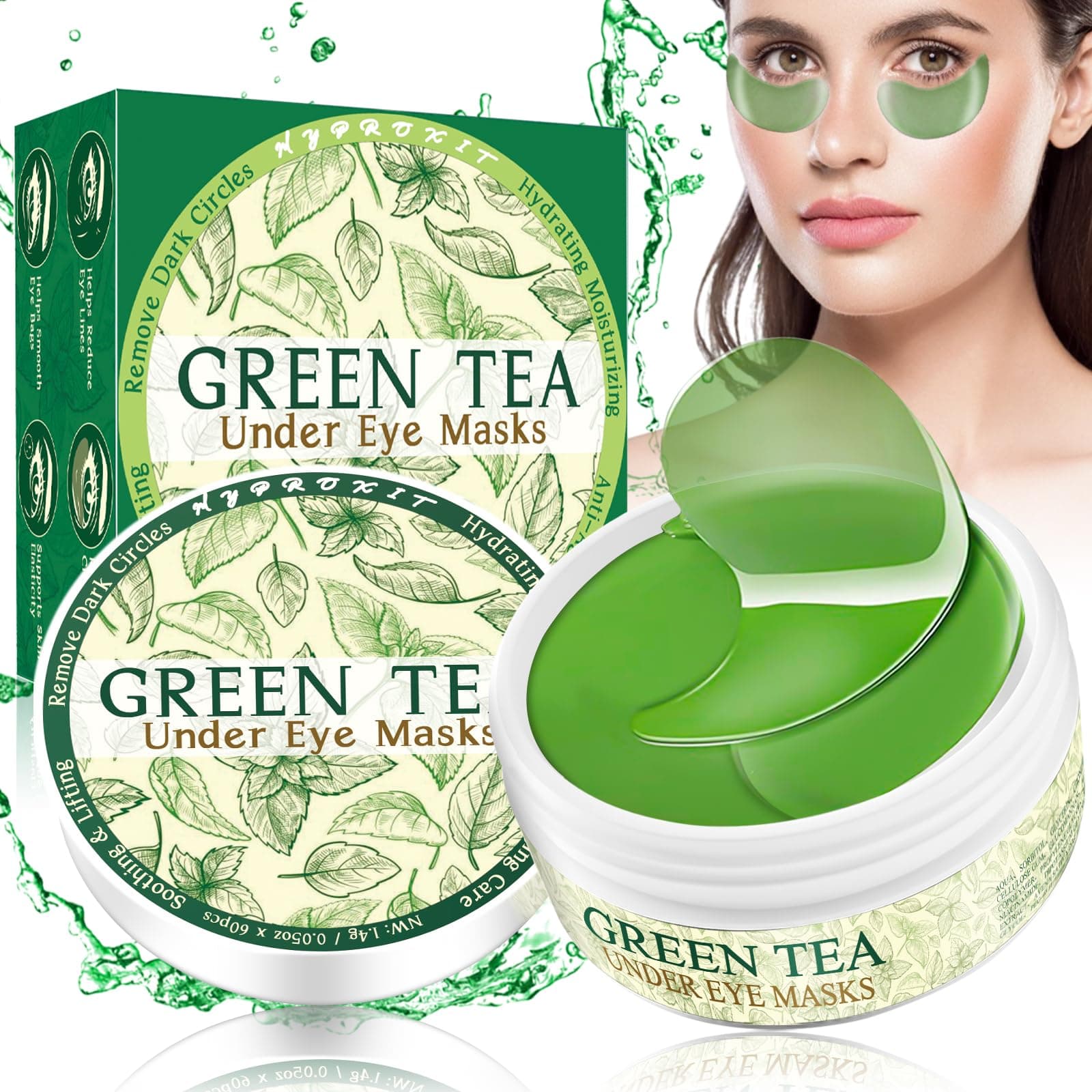 Under Eye Patches for Dark Circles and Puffiness, 60 Pcs Green Tea Collagen Eye Mask, Hydrating Eye Patches for Puffy Eyes Wrinkle Treatment, Eye Gel Pads Self Eye Skin Care Gifts for Women