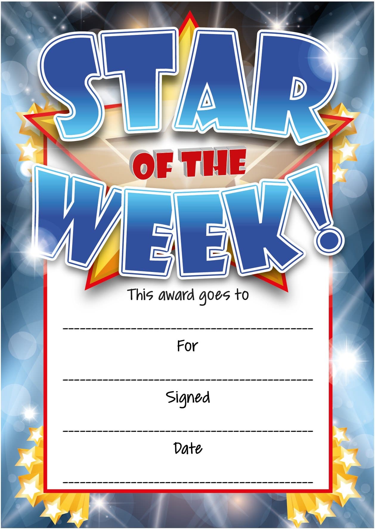 Star Of The Week Reward Certificate Cards by Sticker Time (16 pack BLUE)