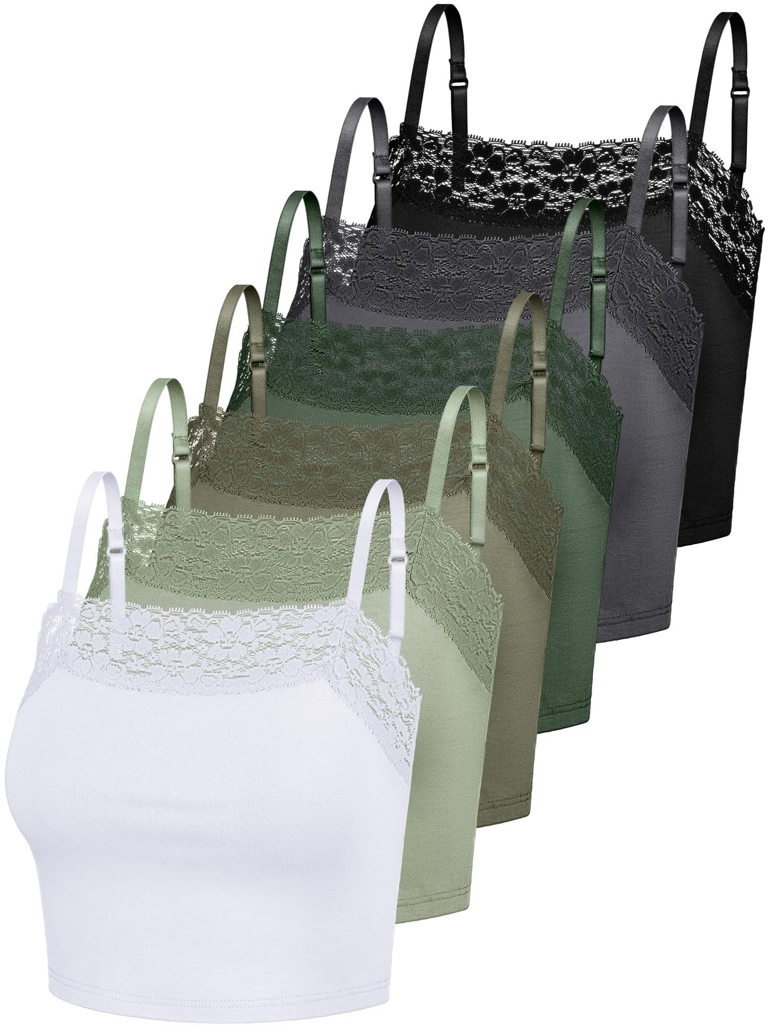 Bencailor 6 Pcs Women's Lace Camisole Spaghetti Strap Lace Bralettes Crop Tops Half Cami Top Lace Bandeau Tank Tops