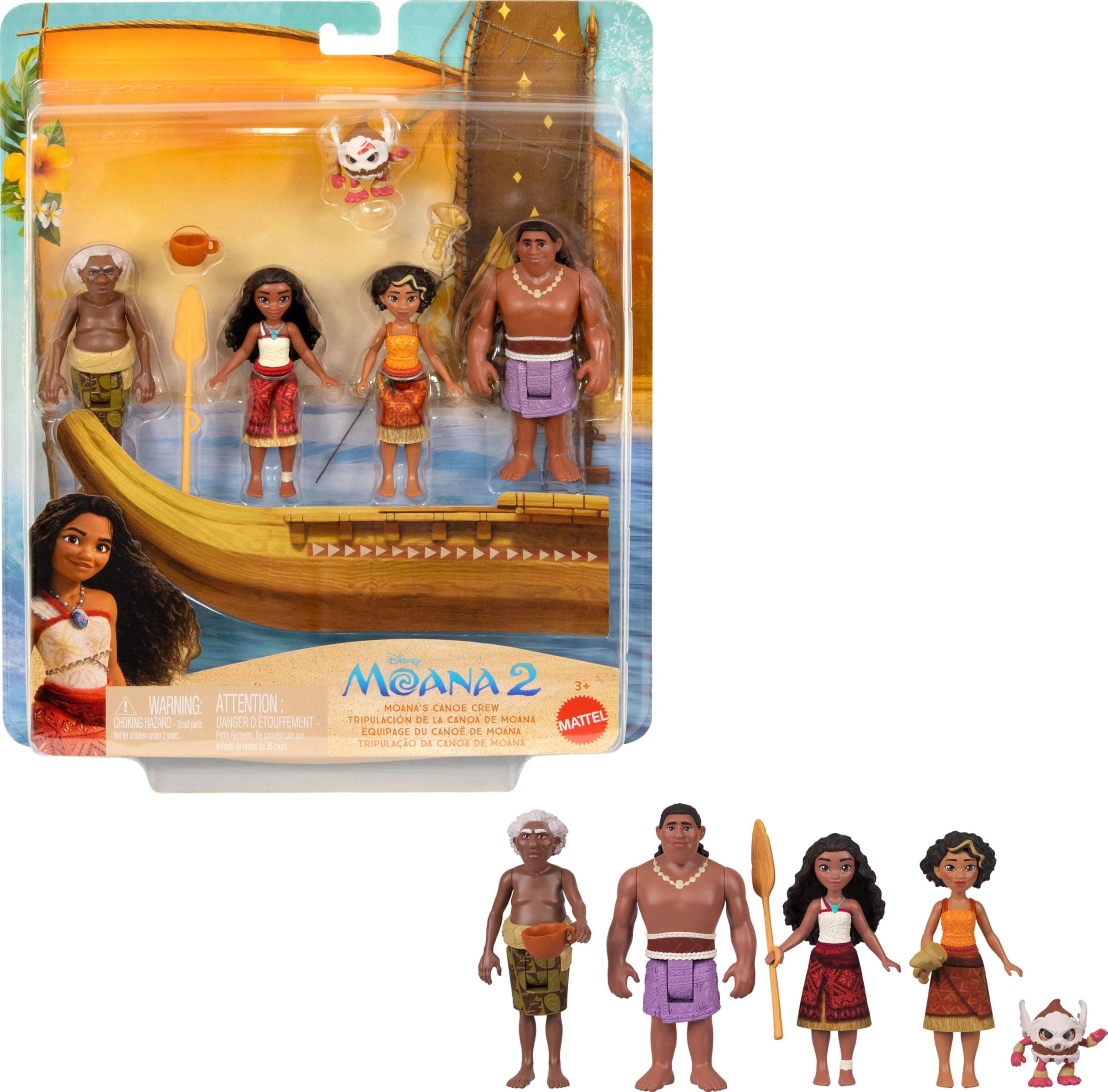 Disney Moana 2 Toys, Moana’s Canoe Crew Playset with 5 Small Dolls in Signature Outfits & 3 Accessories, Inspired by The Movie