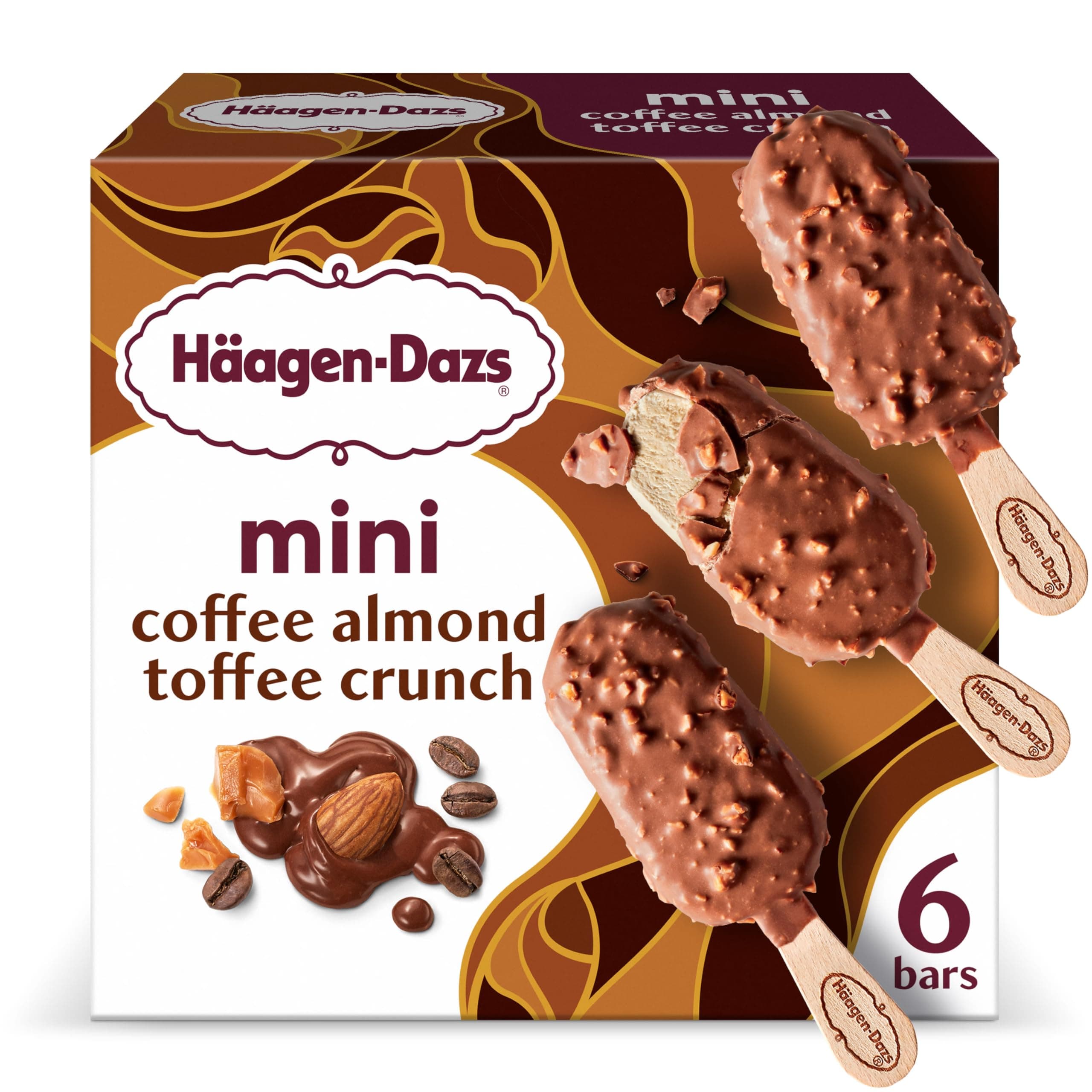 Haagen-Dazs Coffee Almond Crunch Snack Size Ice Cream Bars, 6Count (Frozen)