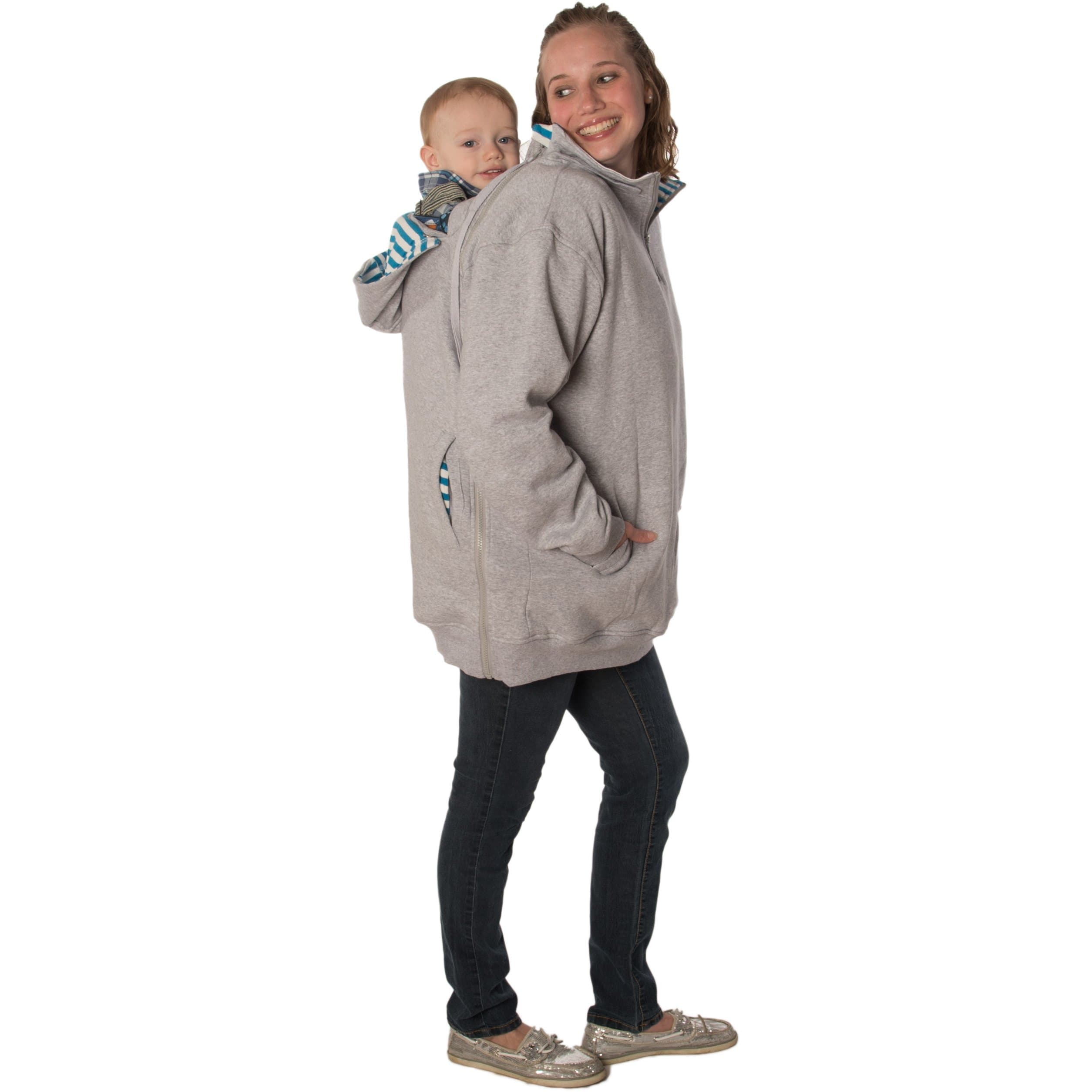 RooCoat Babywearing & Maternity Coat 2.0 Gray with Blue Stripes Large
