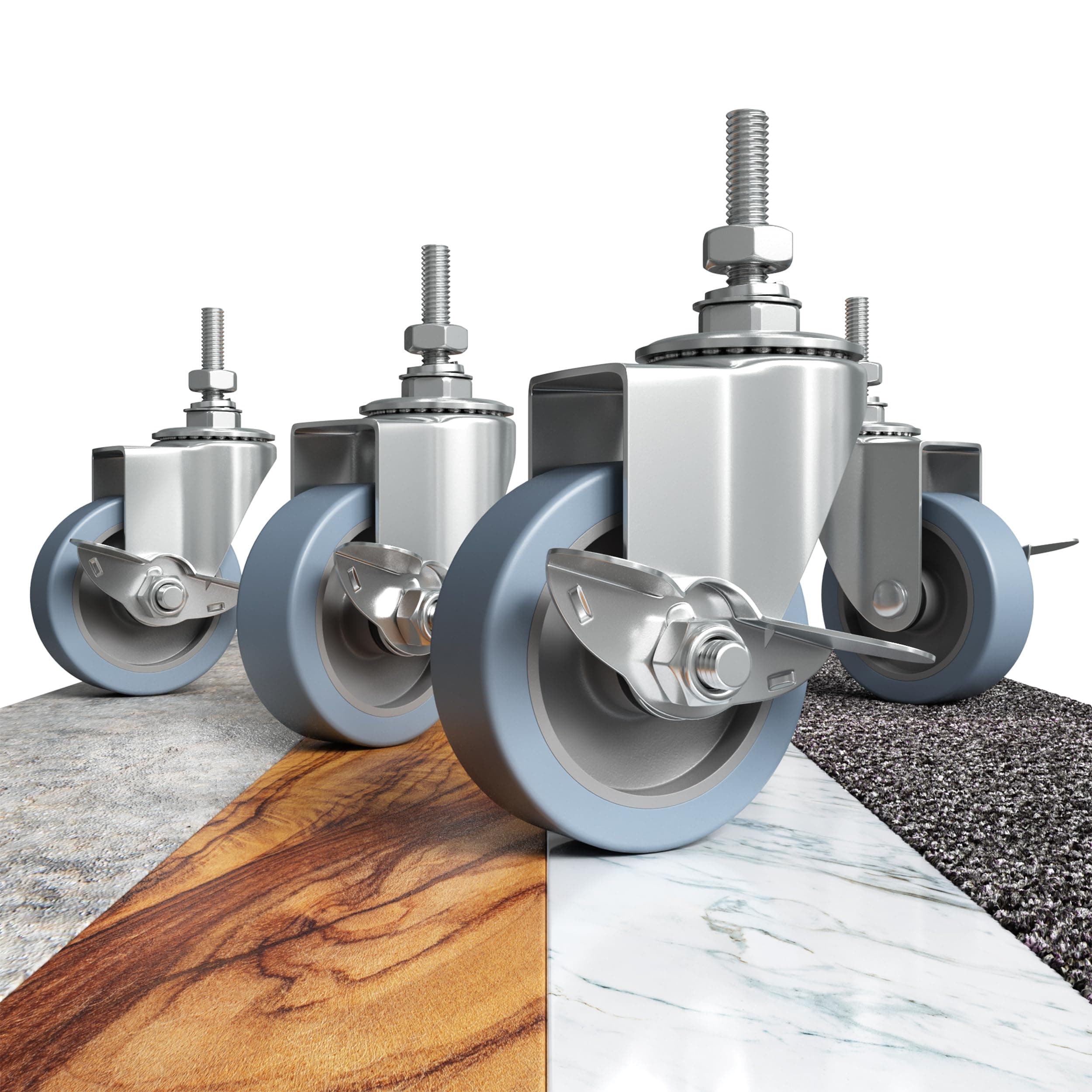 Houseables Caster Wheels, Casters, Set of 4, 75mm, Heavy Duty, Threaded Industrial Castors, Locking Metal Swivel Wheel, Top Plate, For Furniture, Dolly, Workbench, Trailer Jack, Hardwood Floor Cart