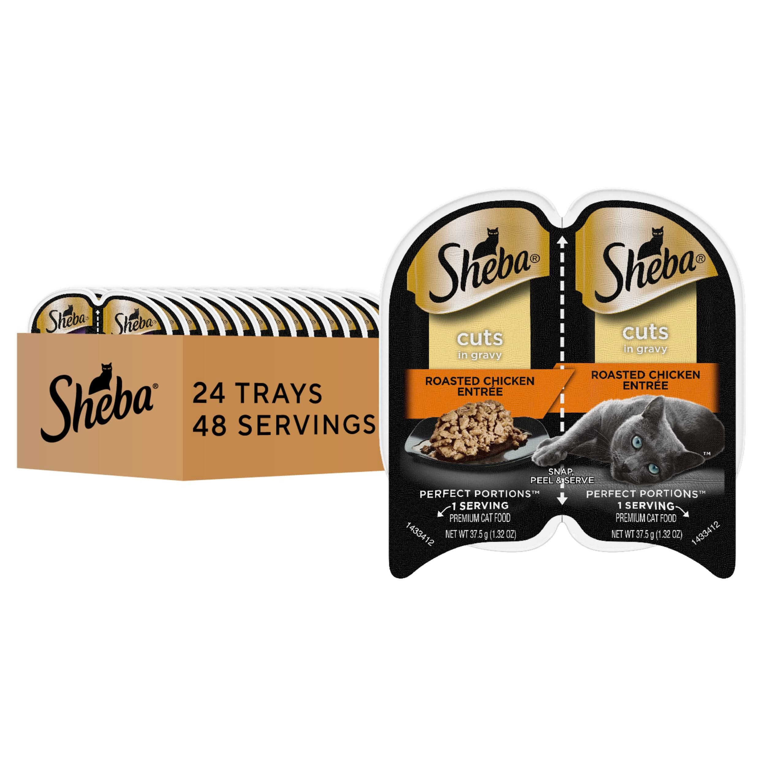 Perfect Portions Wet Cat Food Cuts in Gravy, Cat Food Wet Recipe, Roasted Chicken Entree, 2.6 oz. Twin-Pack Trays (24 Count, 48 Servings)