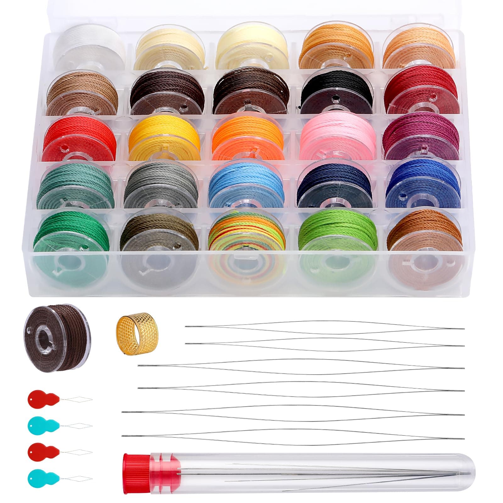 0.65mm Wax Thread Set, Crafts Waxed Cord with Beading Needle and Other Accessories, 25 Colors Mini Bobbin Thread for Jewelry Making and Sewing Projects