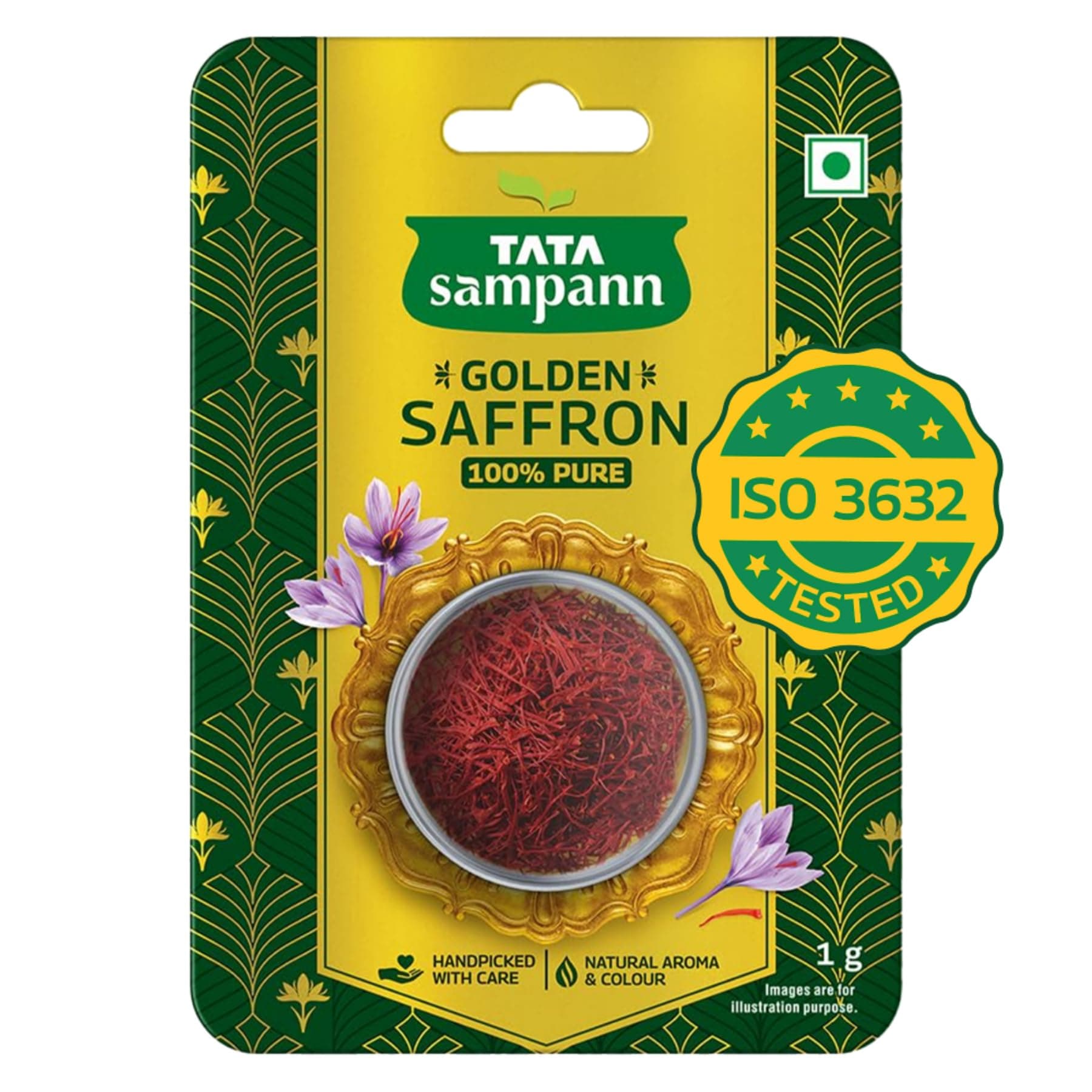 Tata Sampann Golden Saffron, 1g, Natural Aroma & Colour, Pure Kesar, ISO 3632 Tested