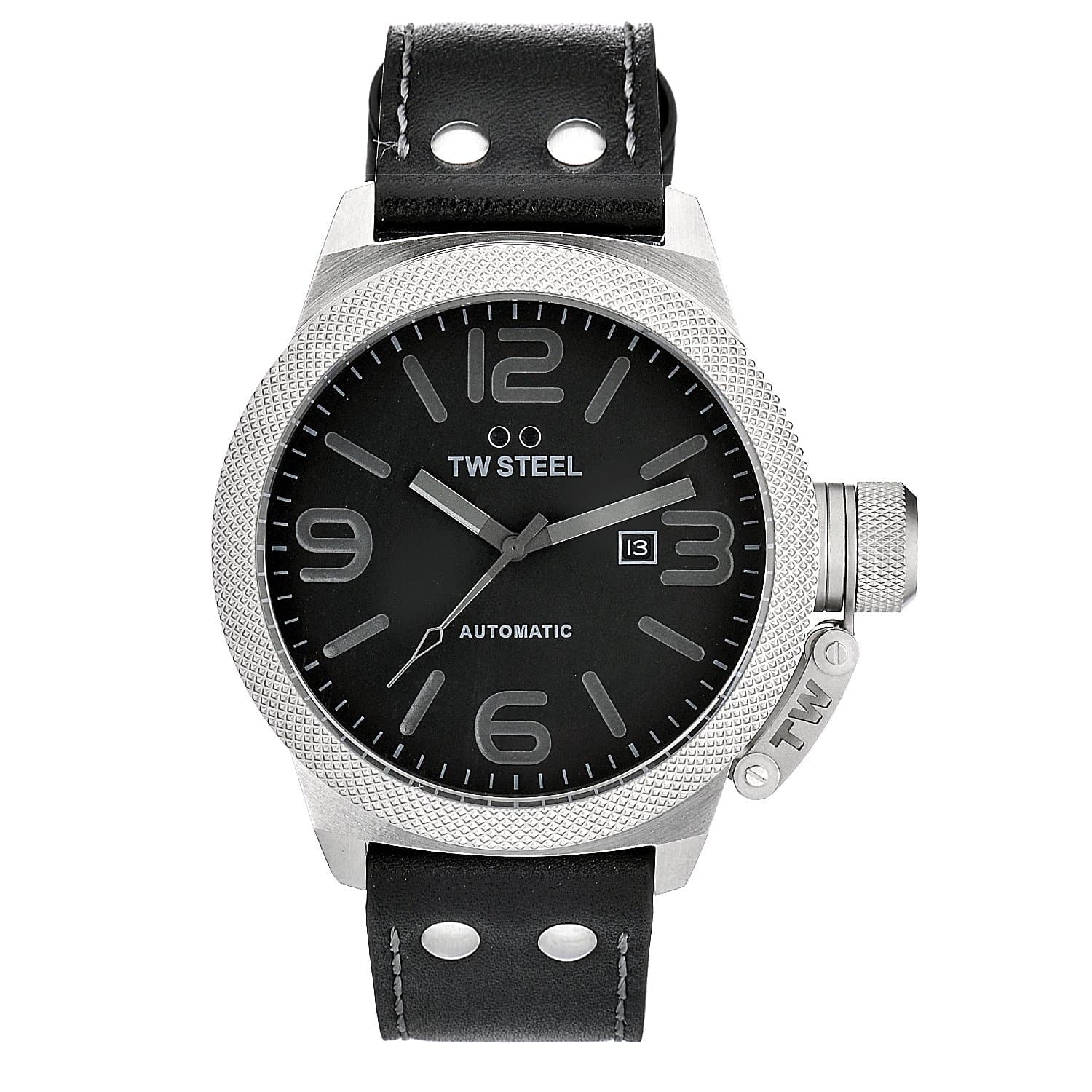 TW Steel Men's TWA201 Automatic Stainless Steel Case Black Leather Strap Watch