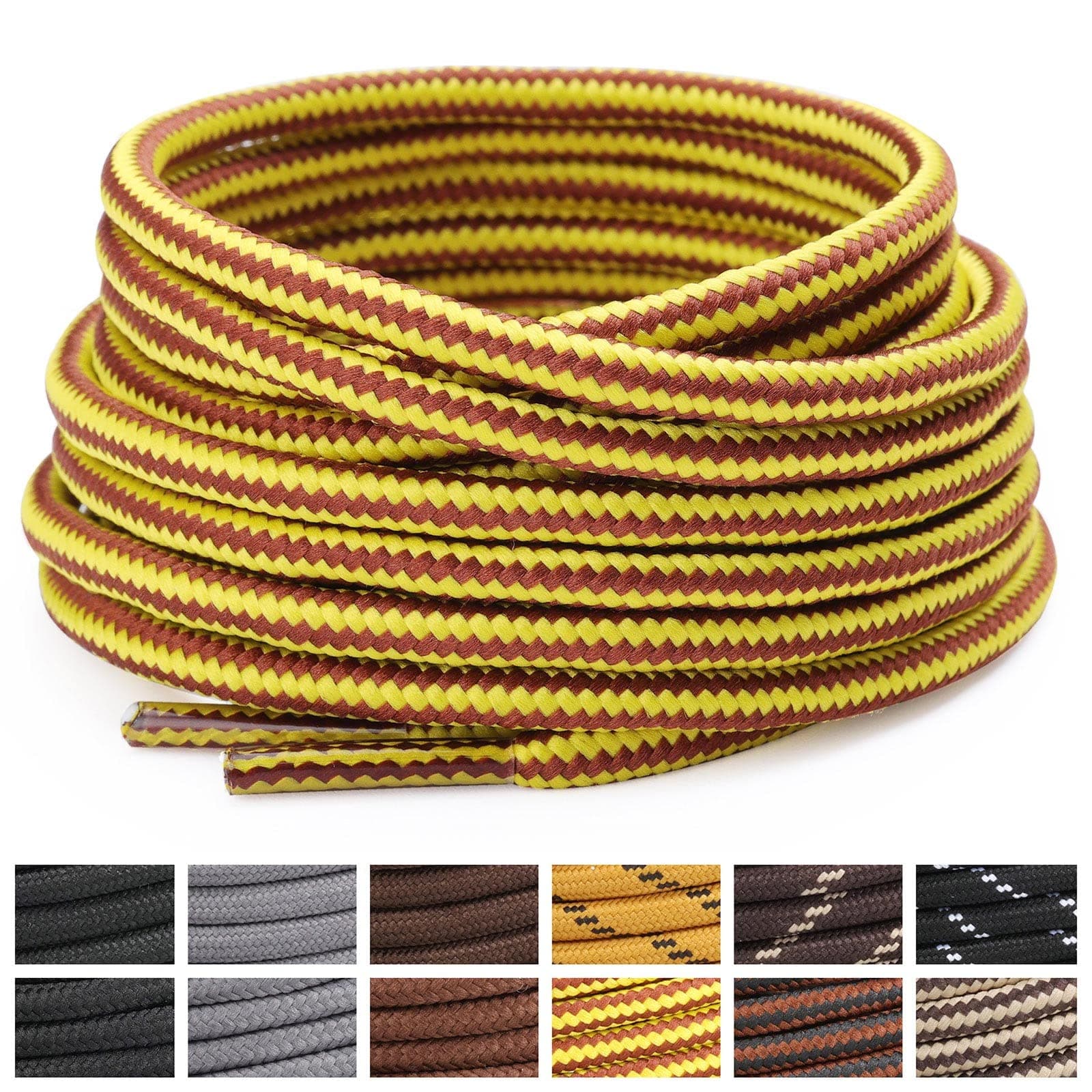 Stepace Round Shoelaces [2 Pairs] Heavy Duty Boot Shoe Laces for Hiking Work Boots