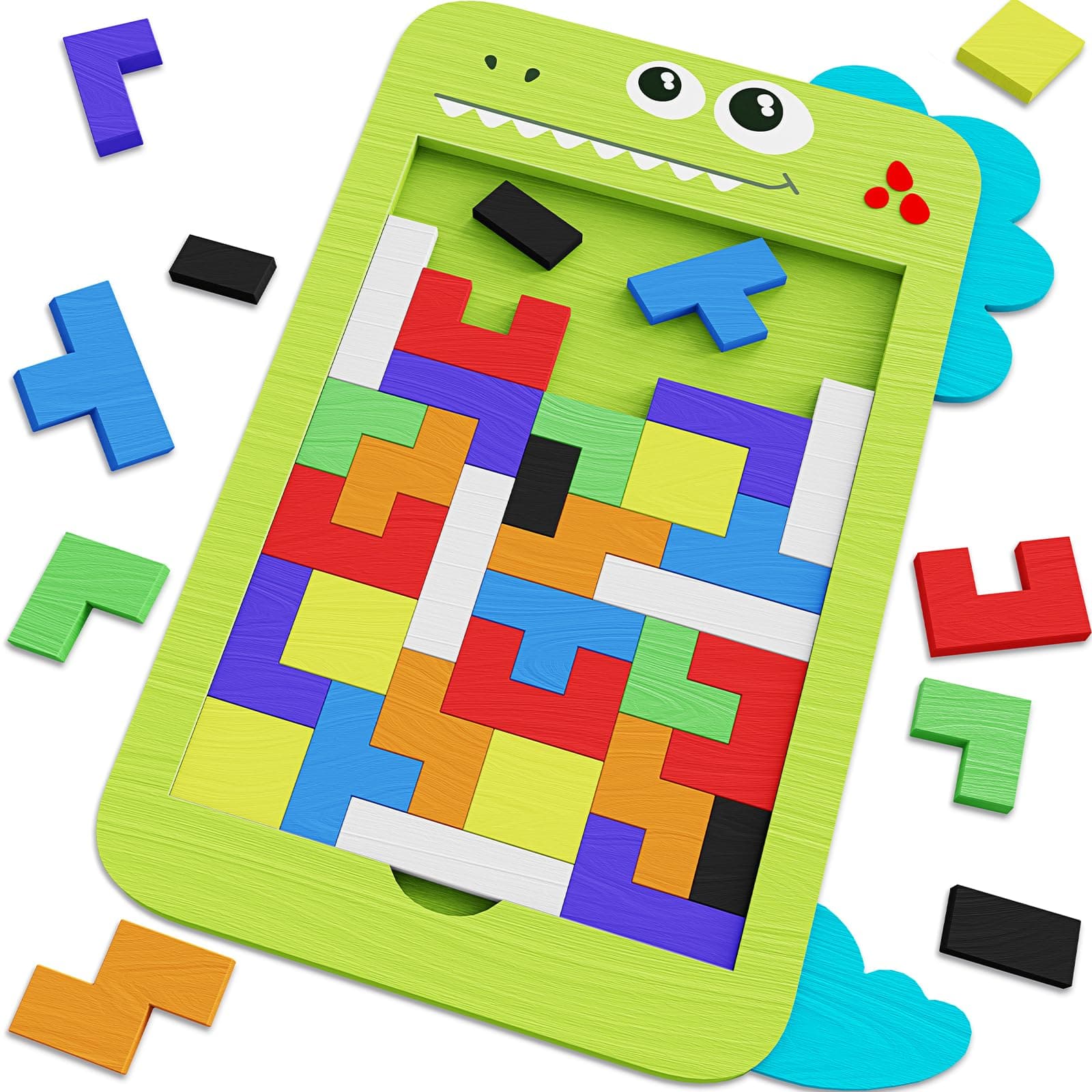 40 Pcs Wooden Blocks Puzzles, Jigsaw Puzzles, Wooden Brain Teaser IQ Game Toy, Educational Puzzle, Intelligent Tangram 3D Russian Blocks for 3+ Years Old Kids