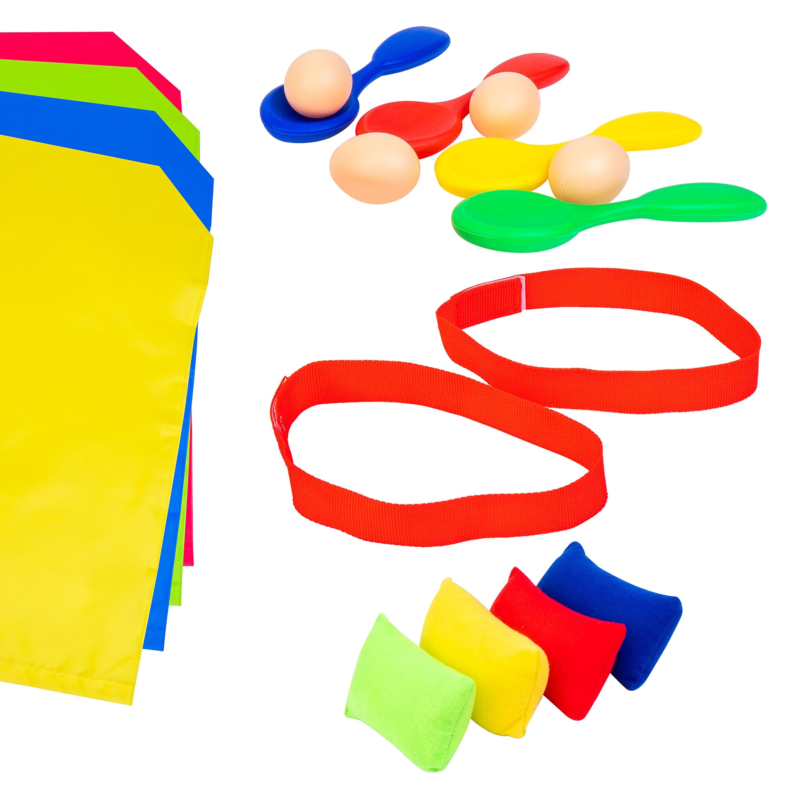 Voucchi 4 in 1 Outdoor Games for Kids, Potato Sack Race, Egg & Spoon Race, 3 Legged Race & Bean Bag Toss, Backyard Party & Picnic Fun for All