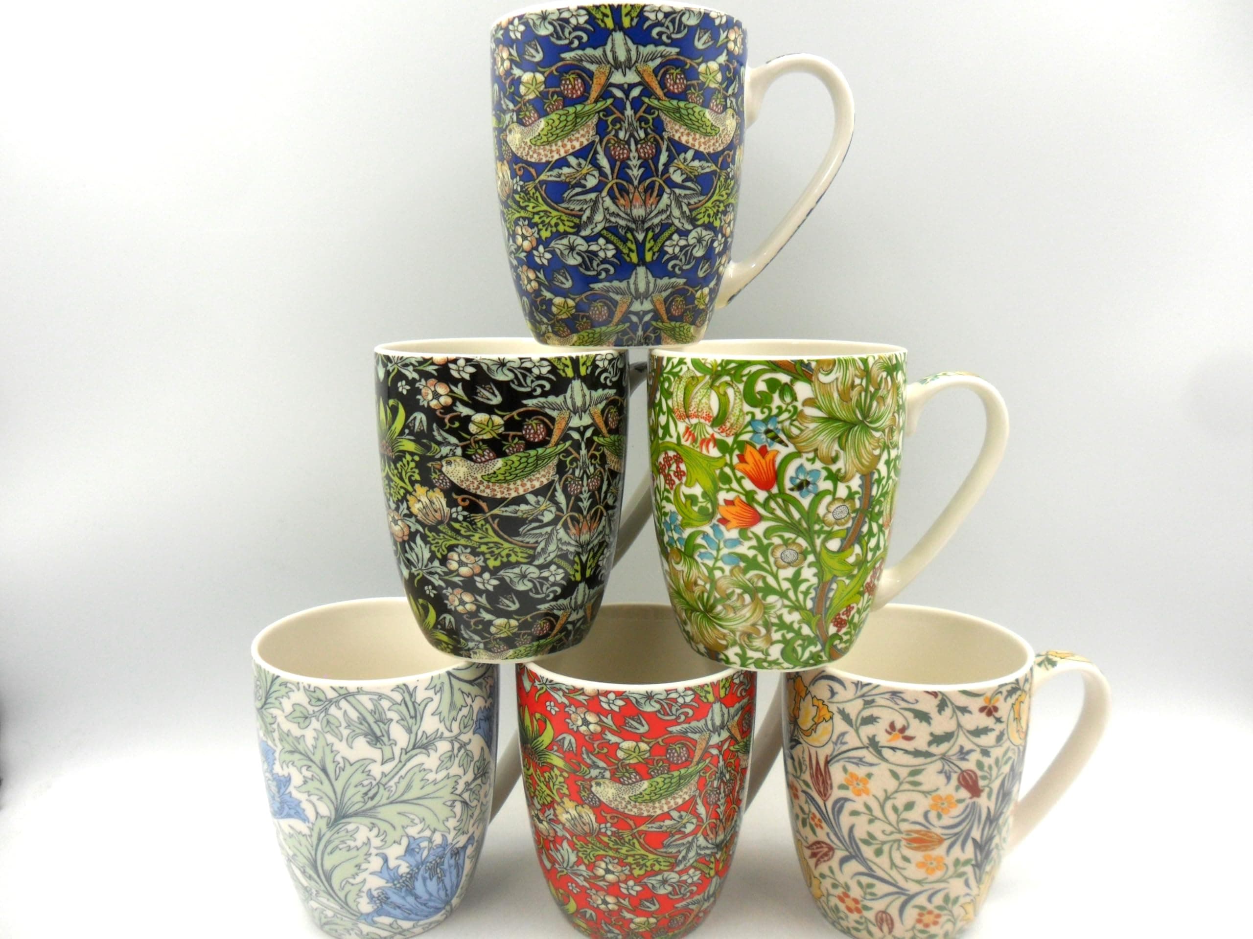 Set of 6 Aspen China Mugs in Assorted Vintage William Morris Designs