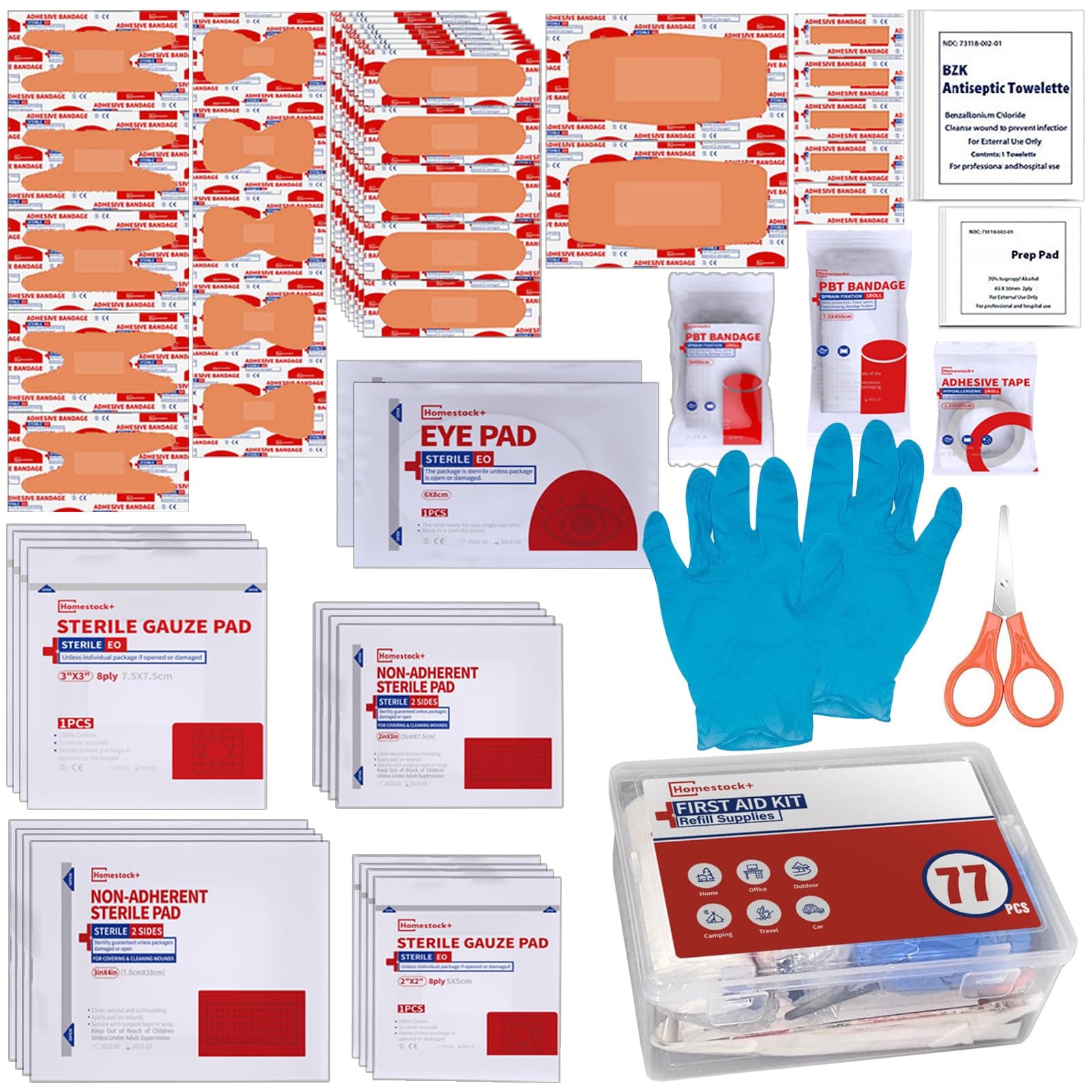 Homestockplus 【2024 Upgrade】First Aid Kit Refill - Extra Replacement Supplies for First Aid Kits, Loose Packed Restock Supply Pack -75 Piece