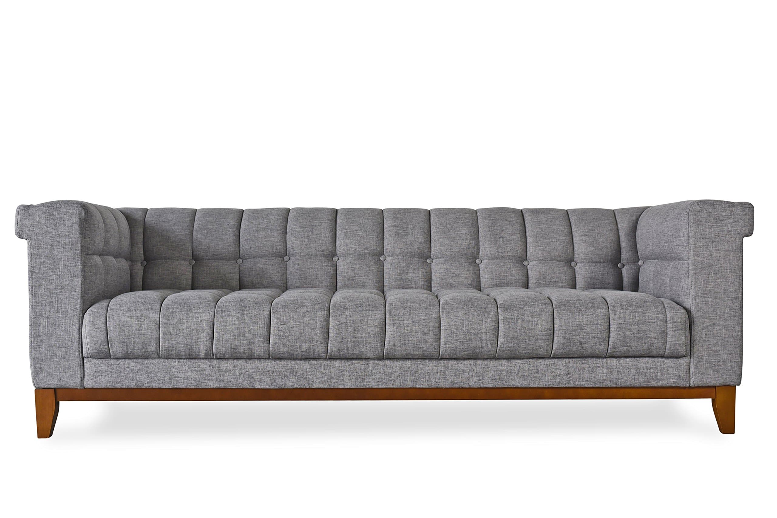 BRENT PARK MidCentury Modern Sofa - Mid-Century Chesterfield Sofas - Tufted Grey Fabric