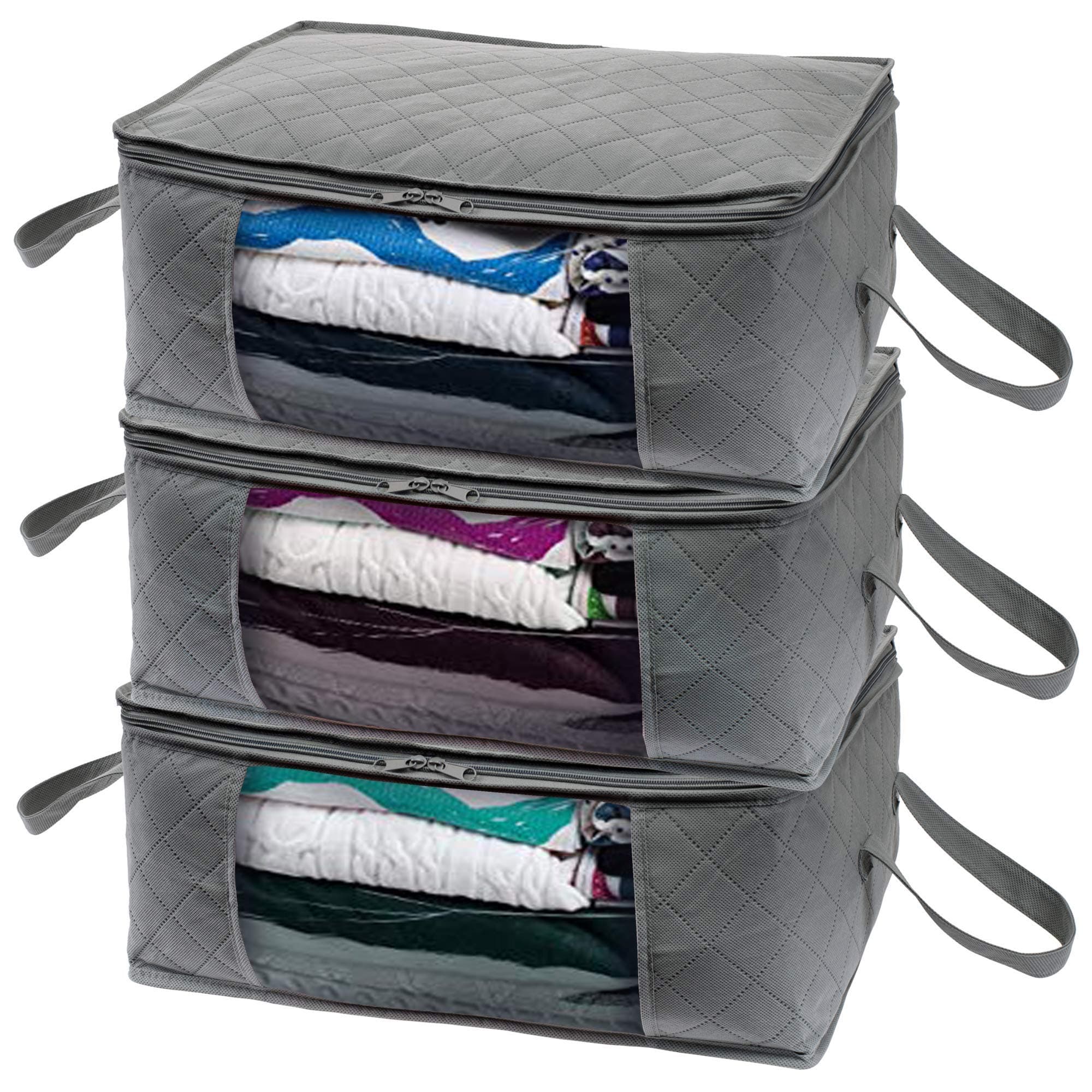 Woffit Foldable Storage Bag Organizers, Great for Clothes, Blankets, Towels, Winter & Summer Clothing, Closets, Bedrooms, Under Bed