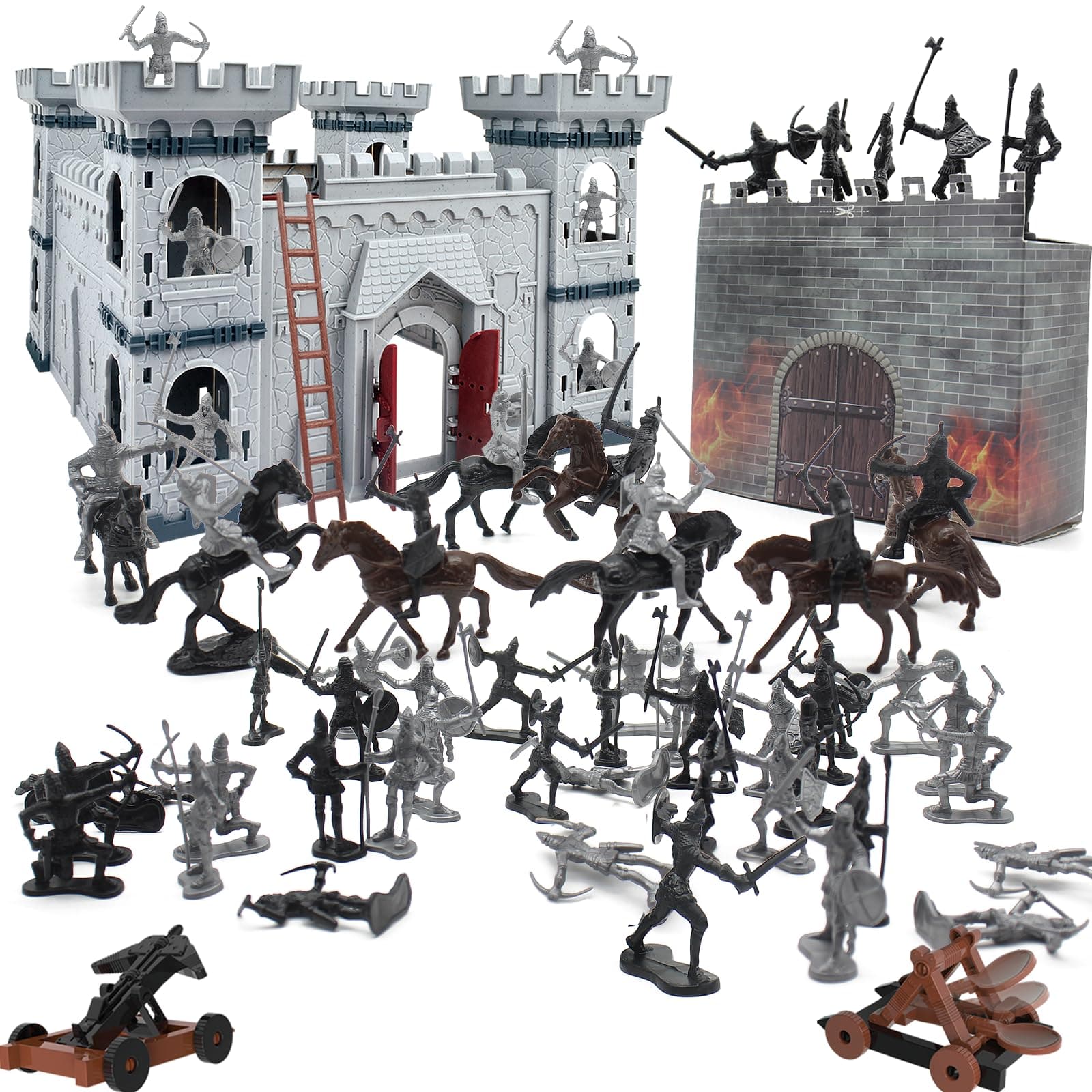 Diy Castle Building The Medieval Times Middle Ages Army Men Knight Toy Set, For Boys With Castle,8 Cavalry, 36 Plastic Soldiers And Arrow Tower Simulated Siege War Of Attac