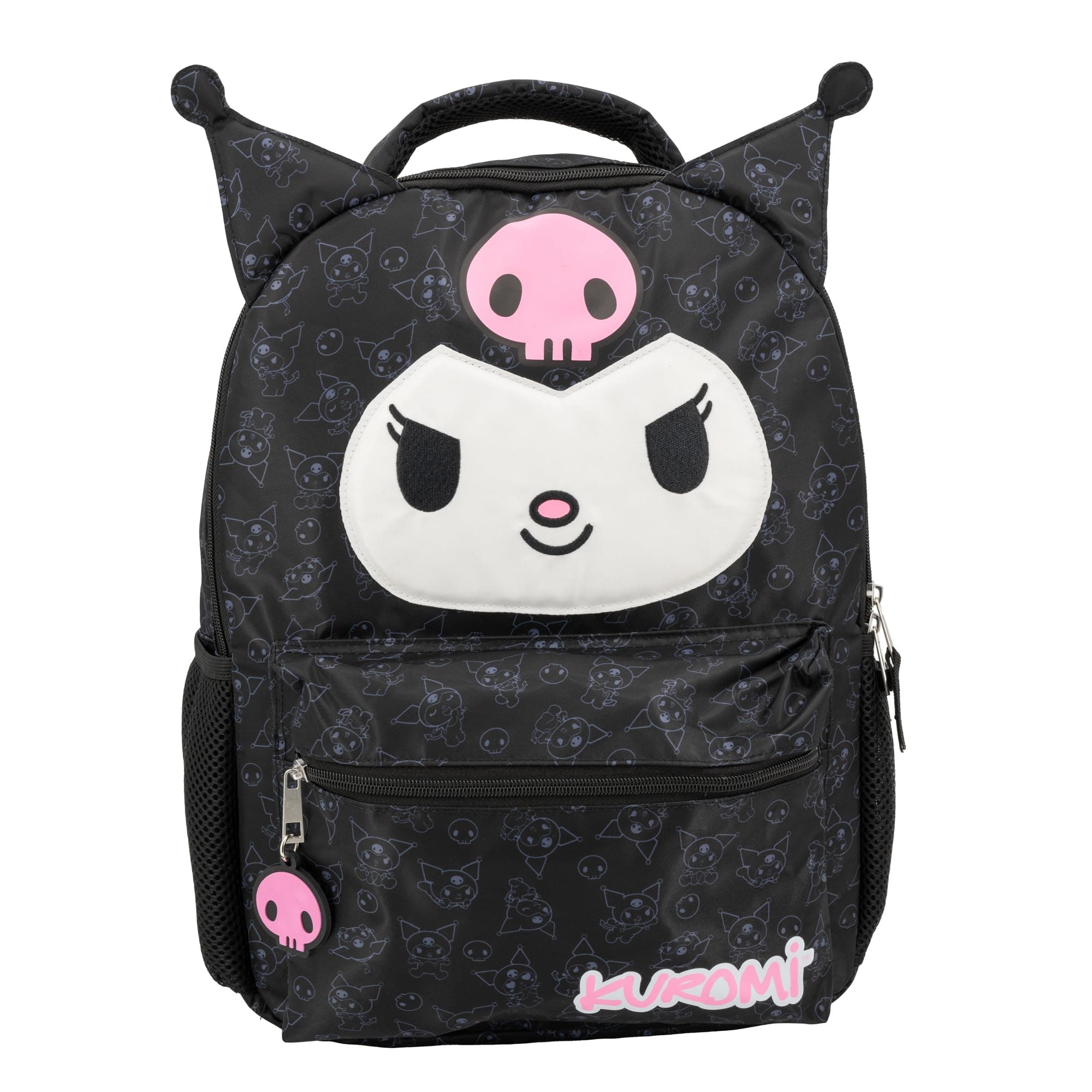Hello Kitty Kuromi Backpack for Girls, Sanrio Kawaii Bookbag, 16 Inch Anime School Bag with 3D Features, Black