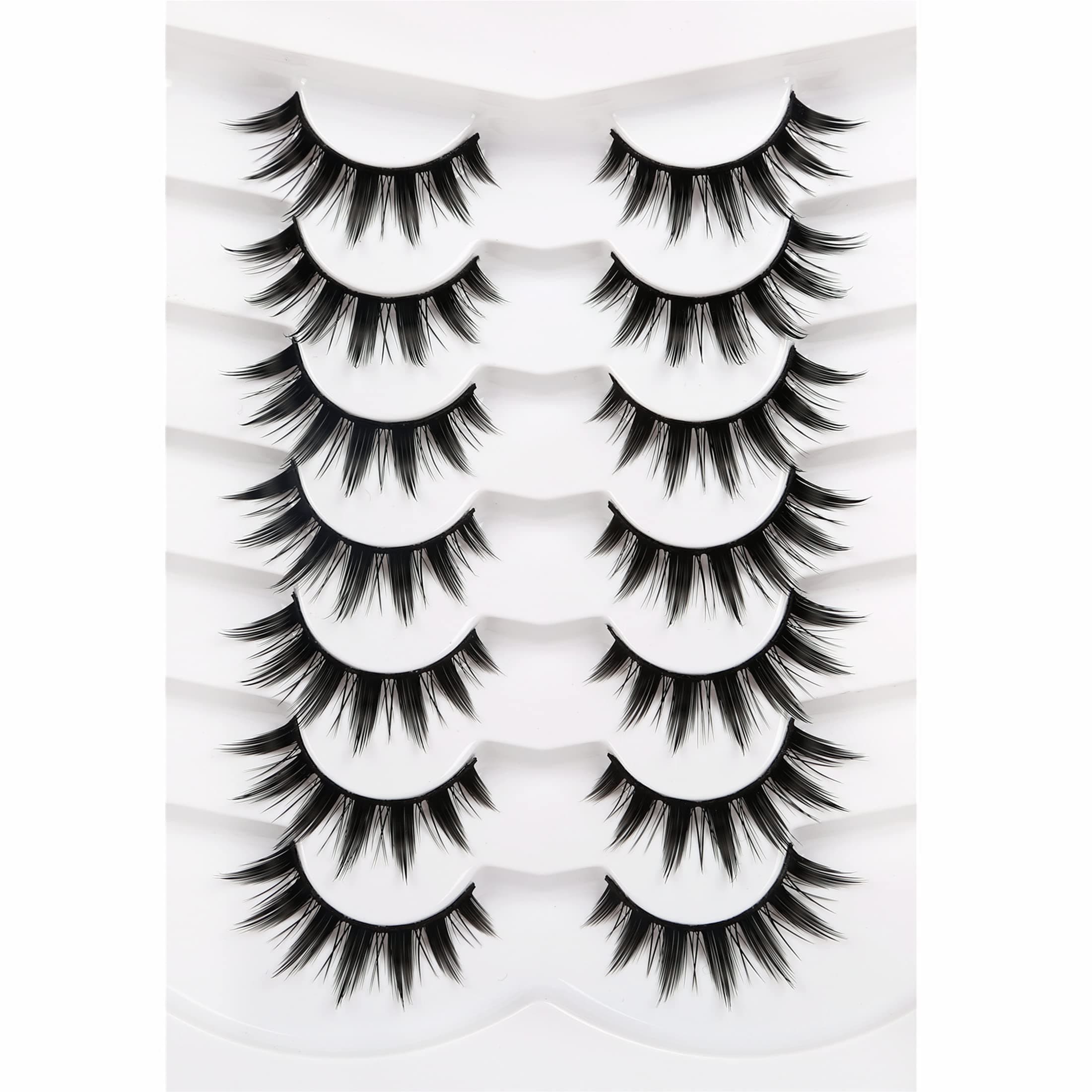 Pooplunch Manga False Eyelashes Spiky Natural Anime Lashes Doll Eye 8D Wispy Volume Sexy Faux Mink Fake Eyelash Strips 7 Pairs Pack