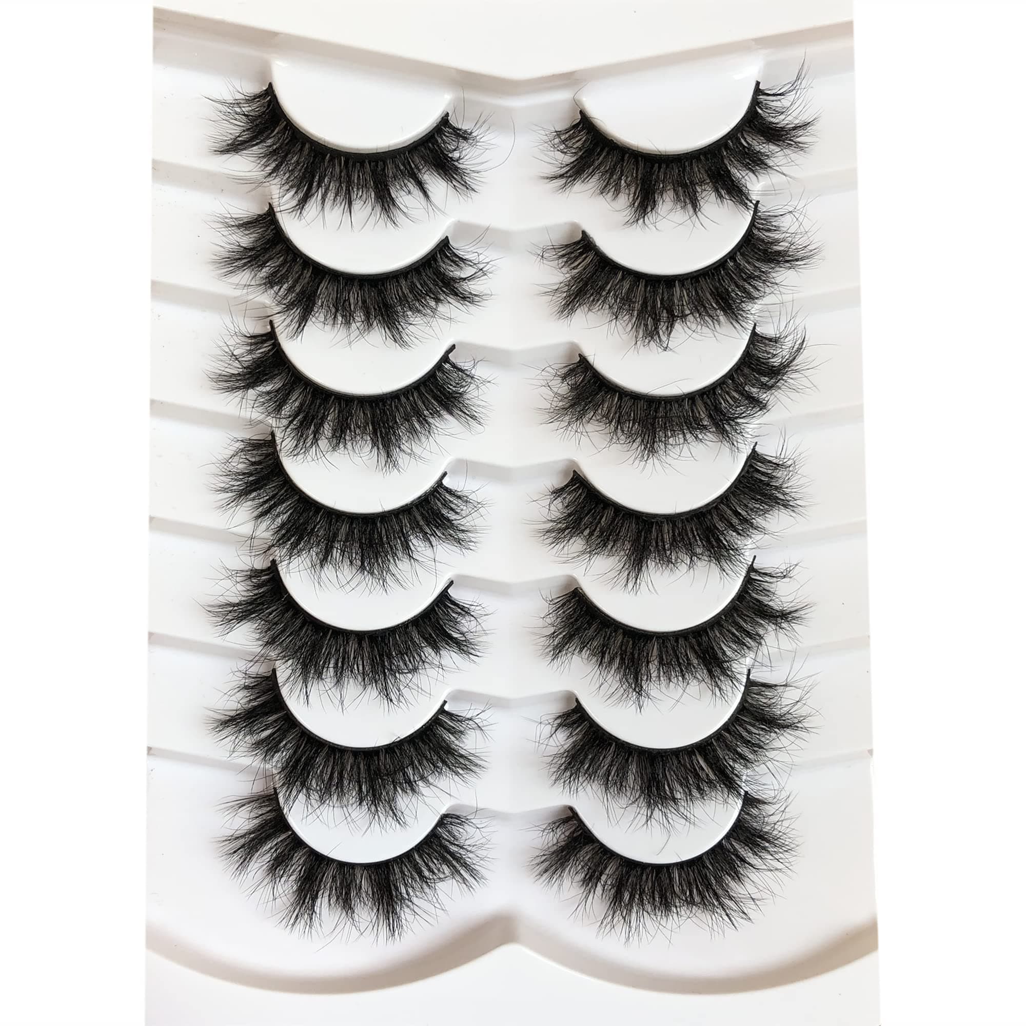 Pooplunch False Eyelashes Fluffy 8D Faux Mink Lashes Pack 15MM Wispy Short Natural Fake Eye Lashes 7 Pairs Multipack