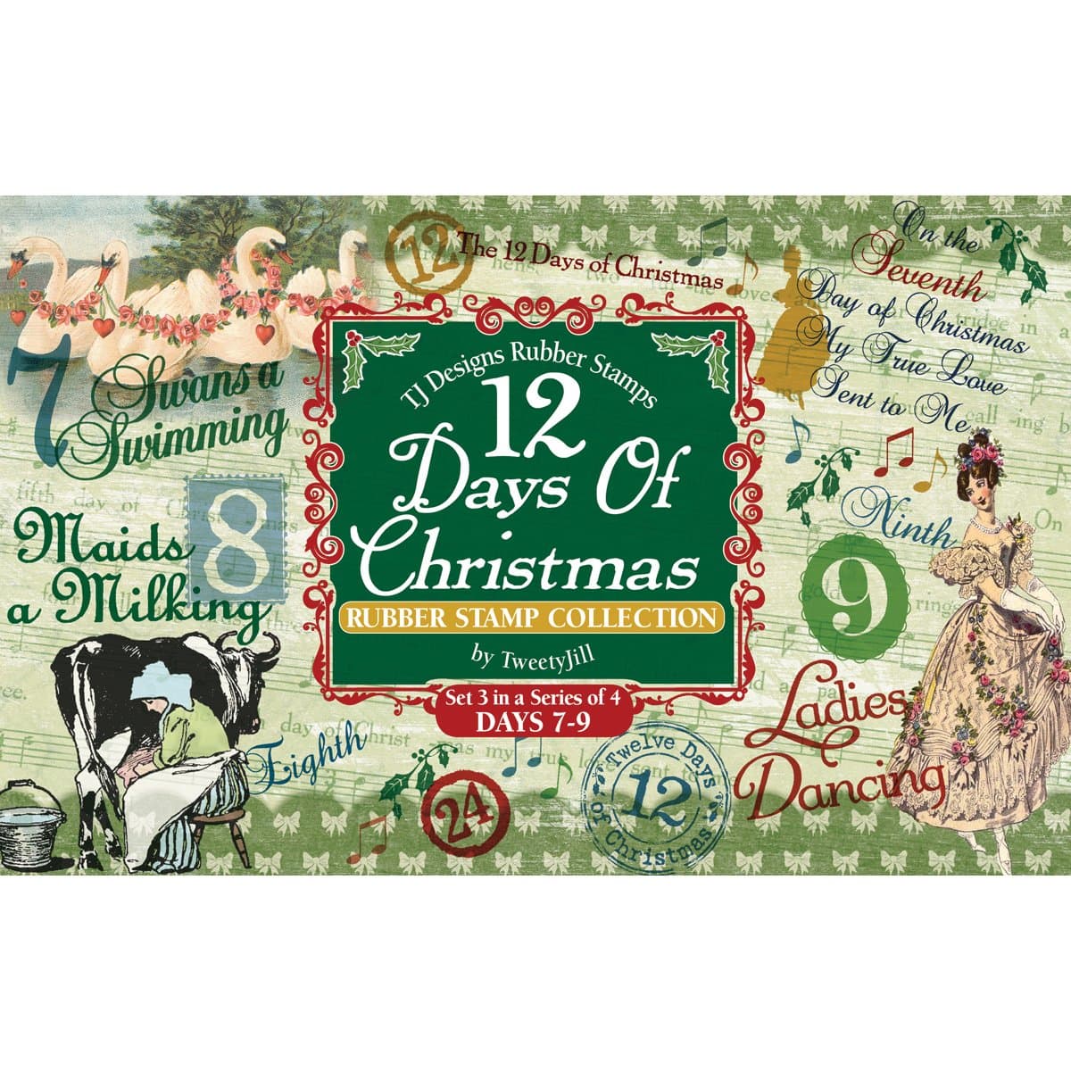 Rubber Stamp Set-12 Days Of Christmas Set 3 Days 7-9