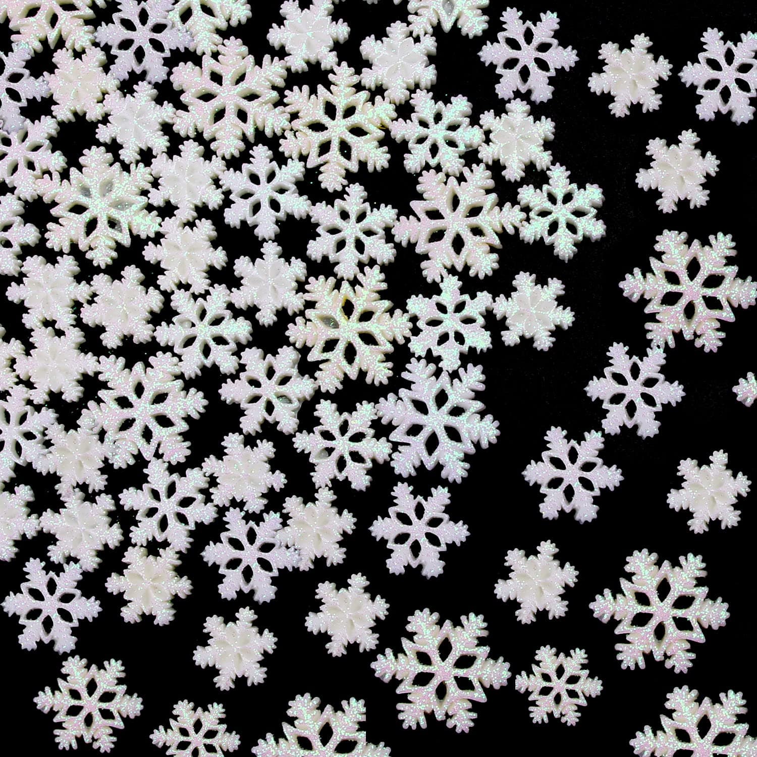 FOIMAS Tiny Resin Snowflake Decor,48pcs White Glitter Snowflake for Christmas Embellishment DIY Craft Project Winter Wonderland Supply