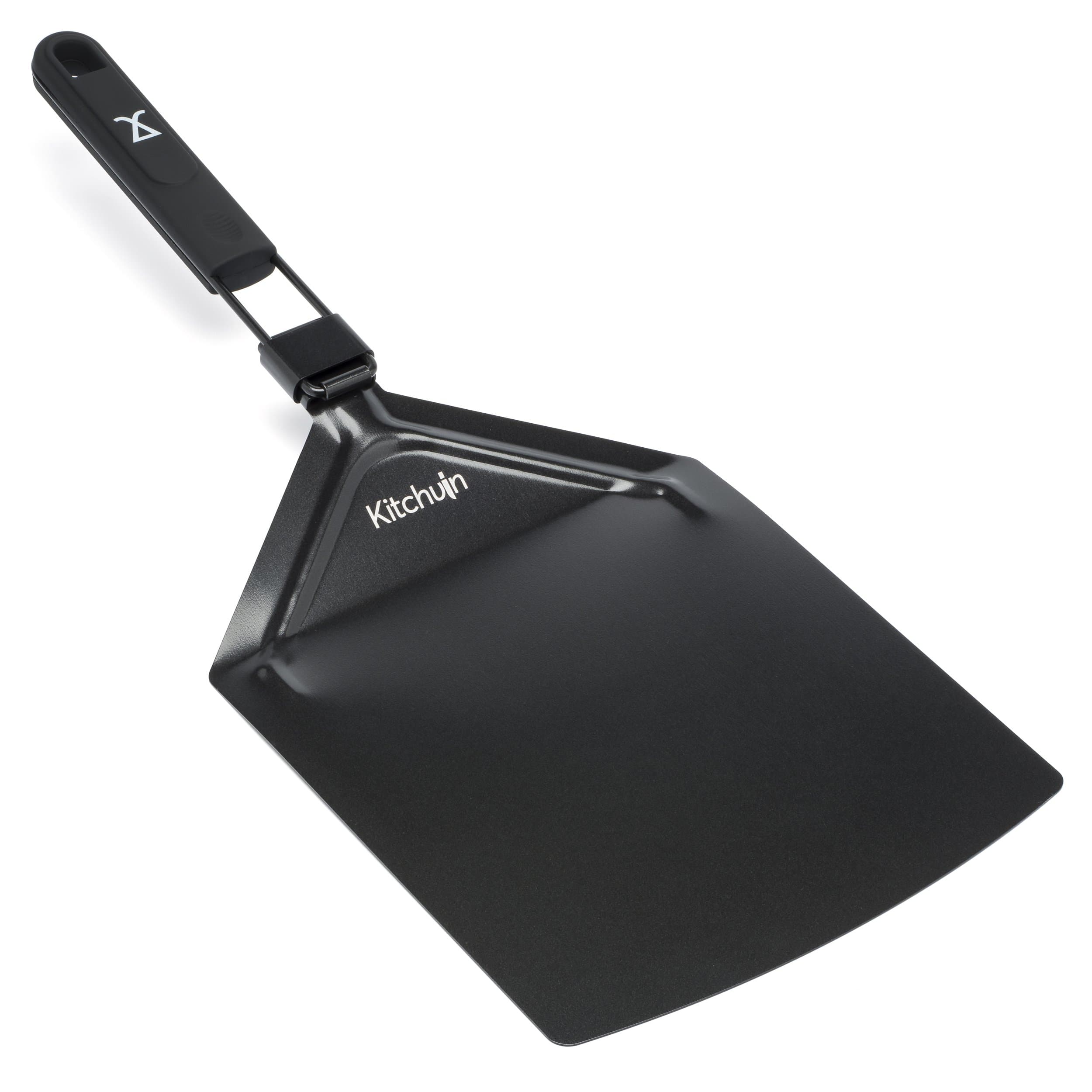 Kitchvin® Non-Stick Stainless Steel Pizza Paddle Peel – Ultra Non-Stick for Easy Load/Offload, Foldable to Save Space, Non-Toxic, Eco-Friendly & Dishwasher Safe-Black, Large