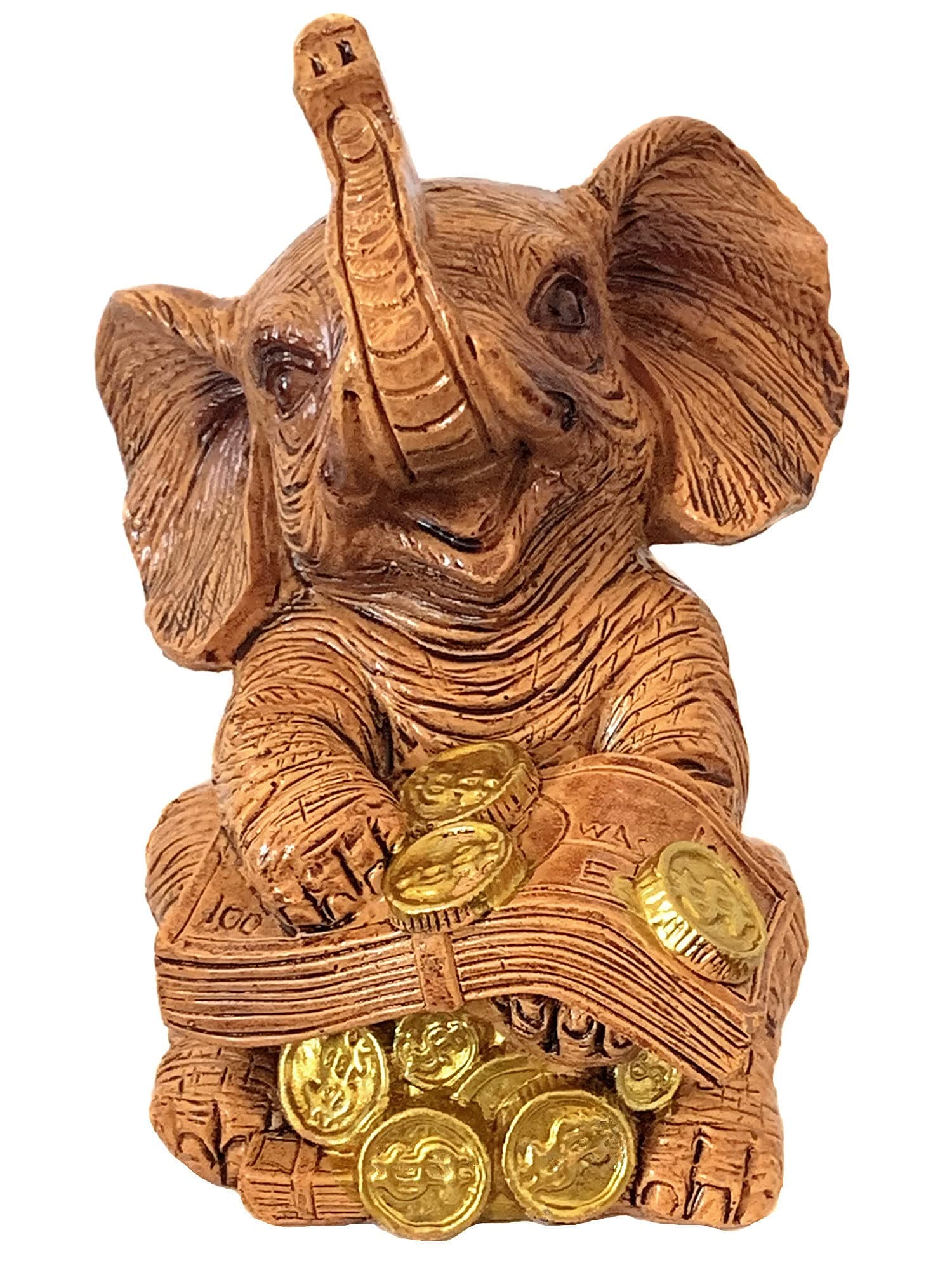 Betterdecor Feng Shui Trunk Up Lucky Elephant Statue Figurine Home Office Decor for Wealth (Money)