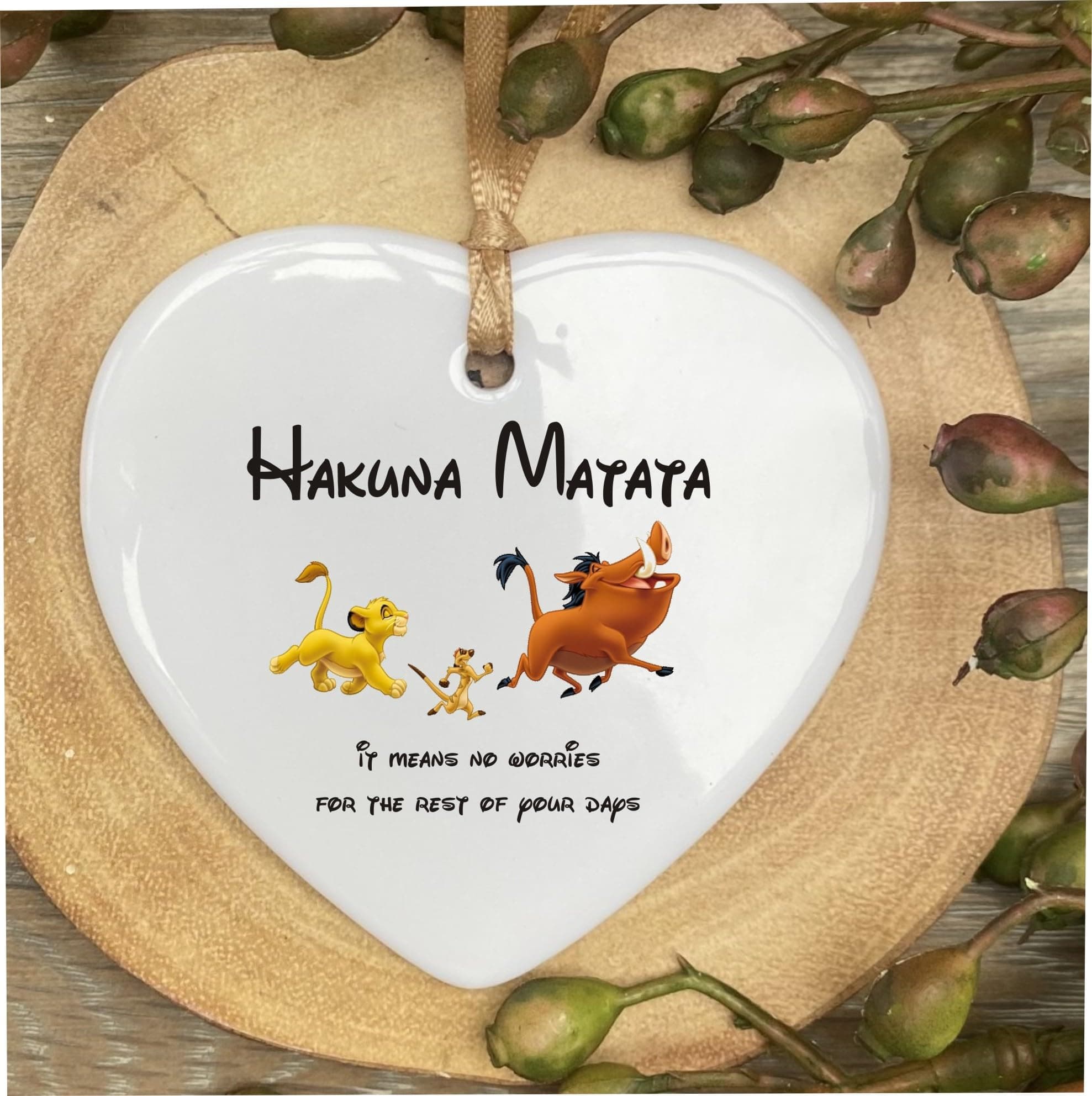 Lion King Inspired By Walt Disney Hakuna Matata Quote Ceramic Heart Shape Plaque Gift Sign cr5
