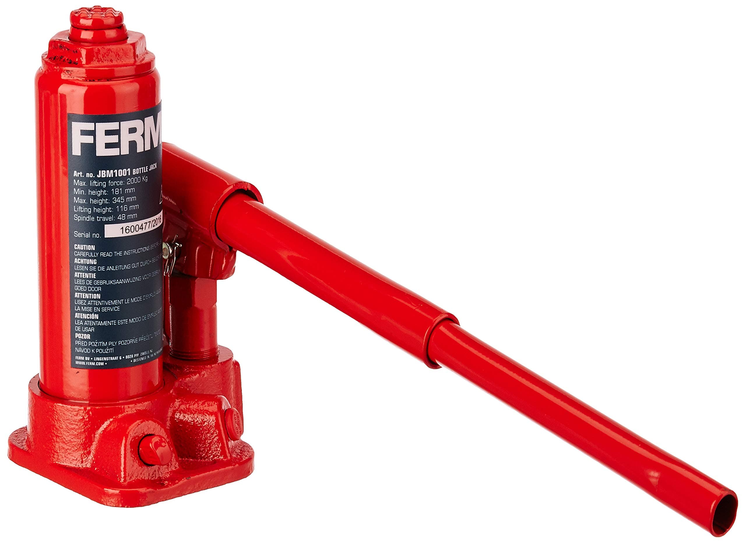 FERM JBM1001 Plastic Bottle Jack 2000 Kg (Red)