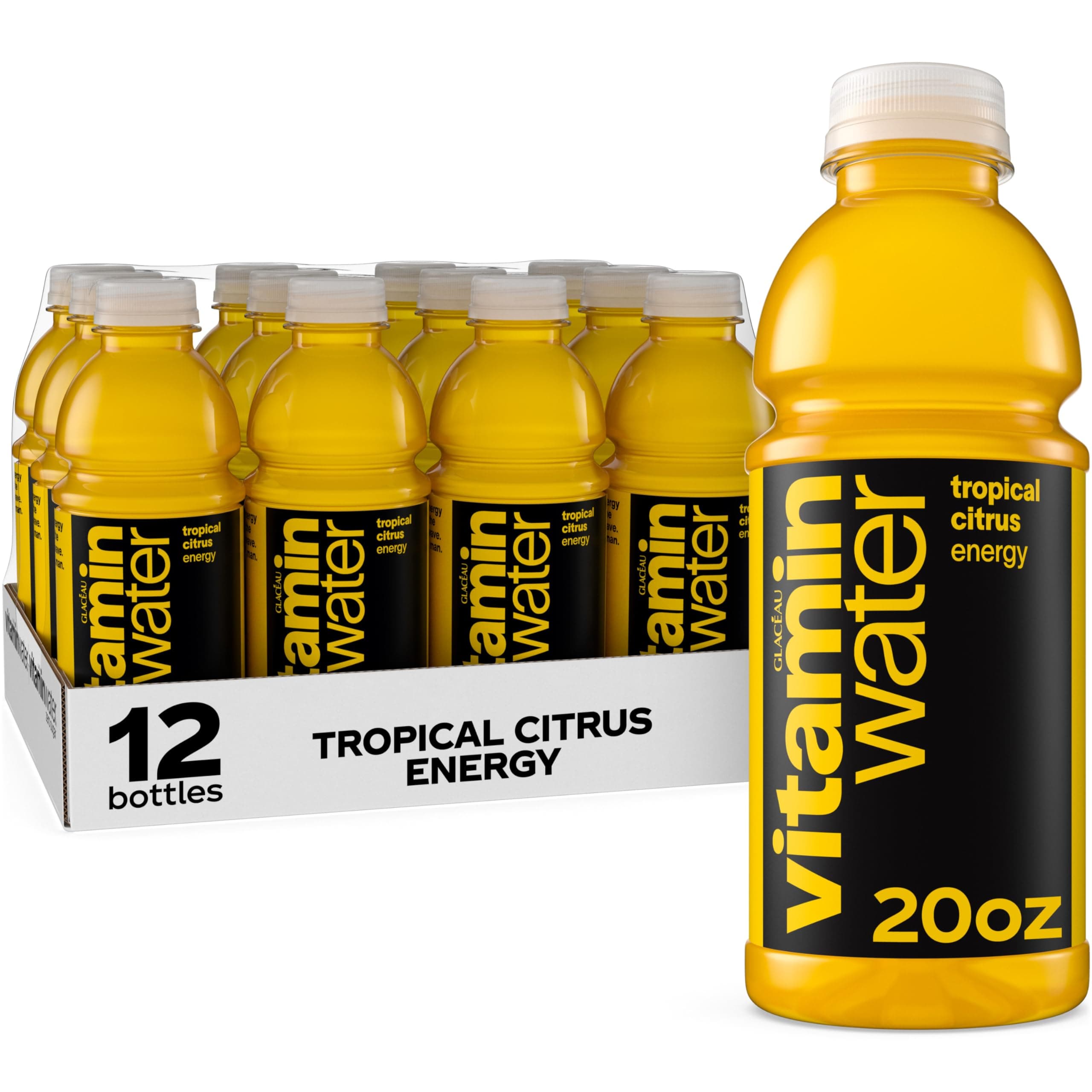vitaminwater energy electrolyte enhanced water w/vitamins, tropical citrus drinks, 20 Fl Oz (Pack of 12)