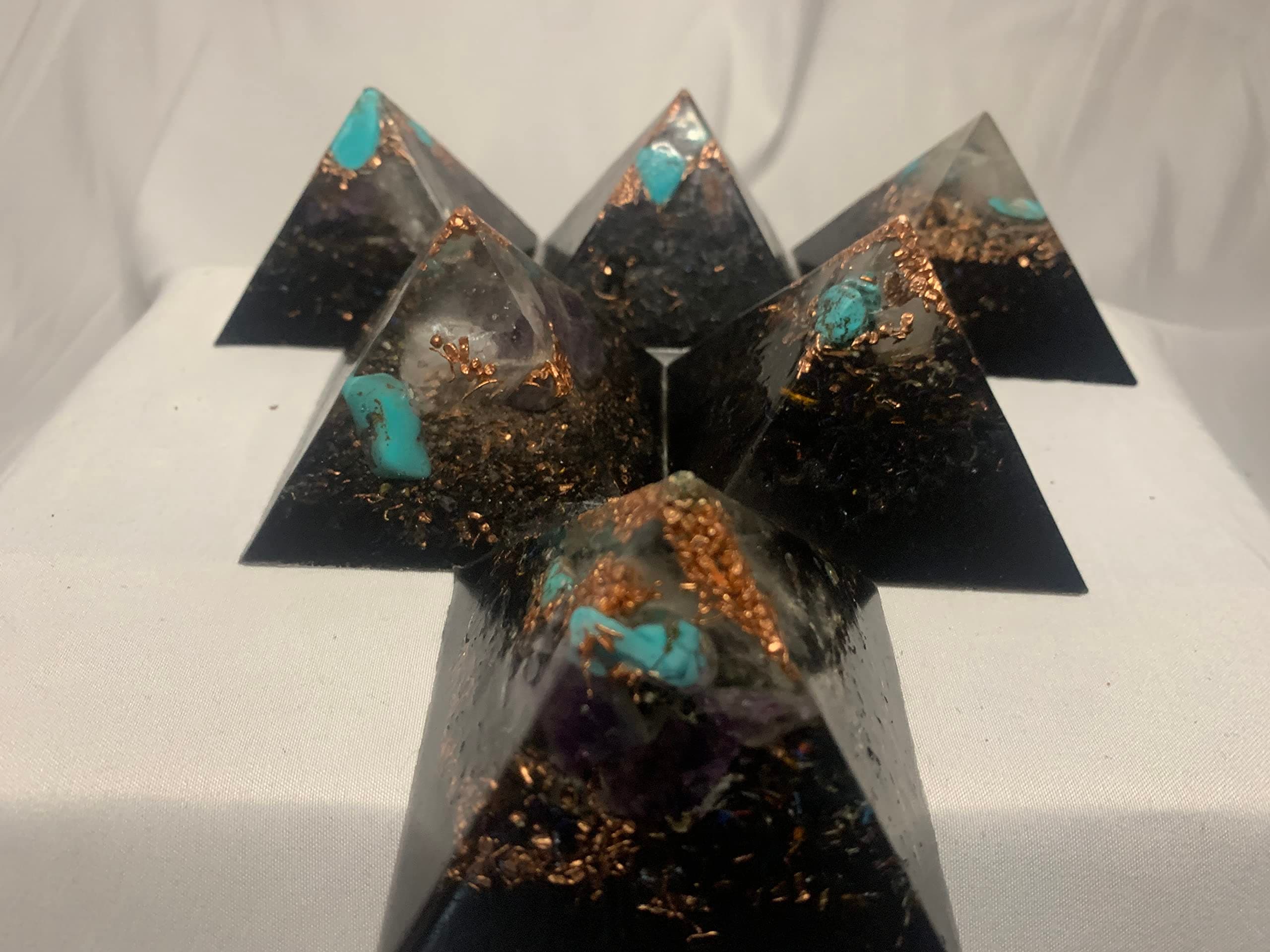 6 Large Multicolored Aesthetic Crystal Orgone Energy Pyramids for EMF Protection Headache Relief Collectibles Home Decoration Improved Sleep Chakra Balancing Beautiful Positive Energy Collectibles