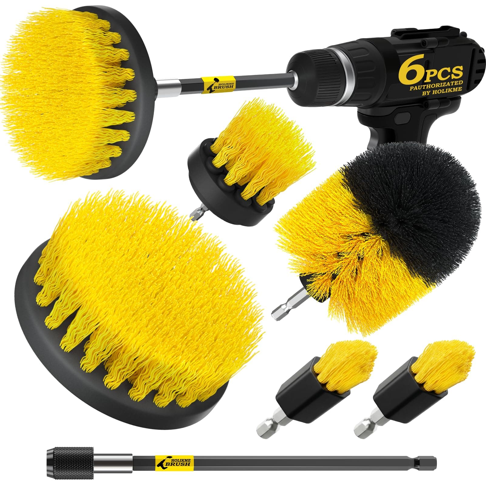 Holikme 4 Pack All Purpose Power Scrubber Drill Brush Kit with Extended Long Attachment Set, Multicolour