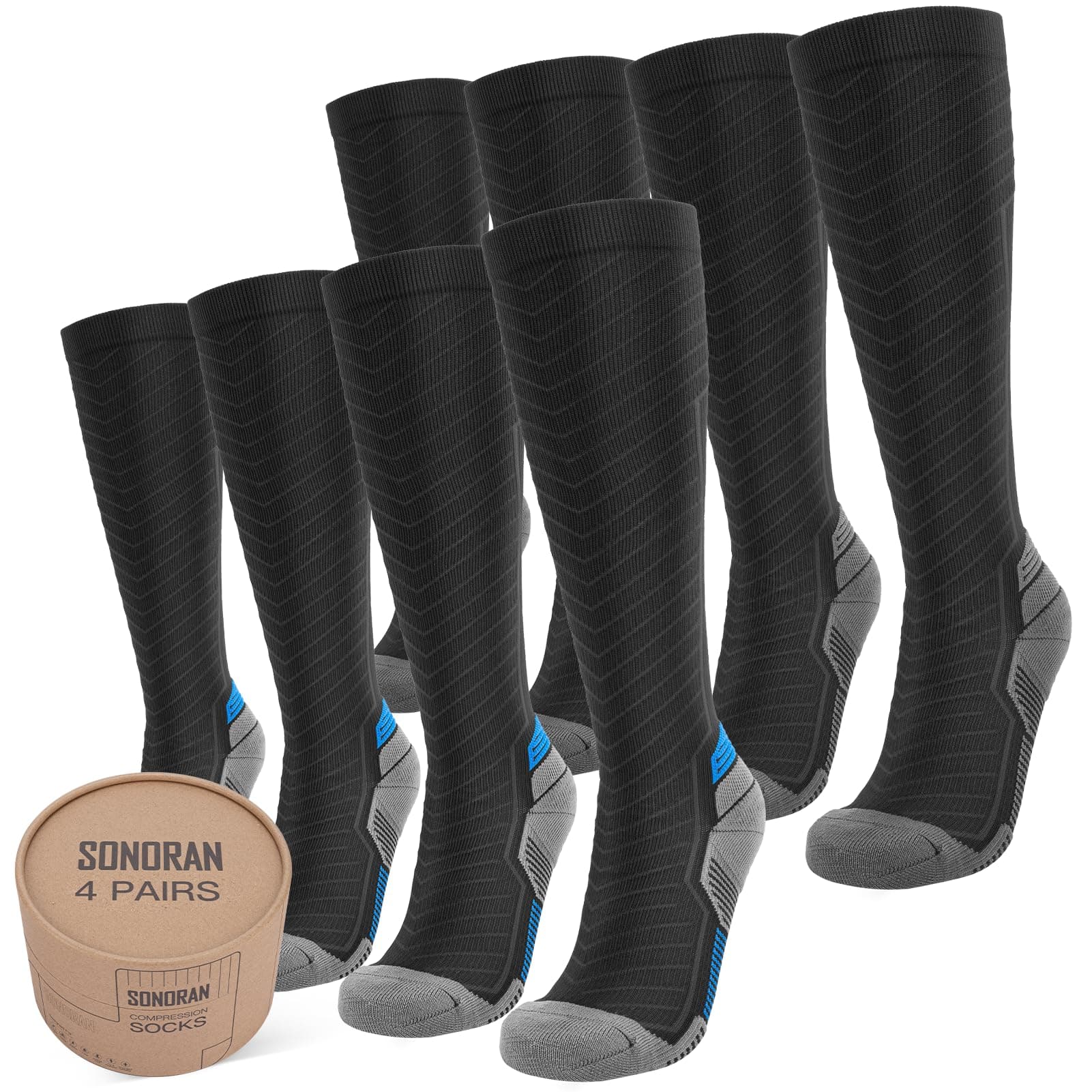 SONORAN Compression Socks for Women Men 20-30 mmHg Flight Compression Stockings Knee High Support for Running Flying SportOEKO-TEX STANDARD 100