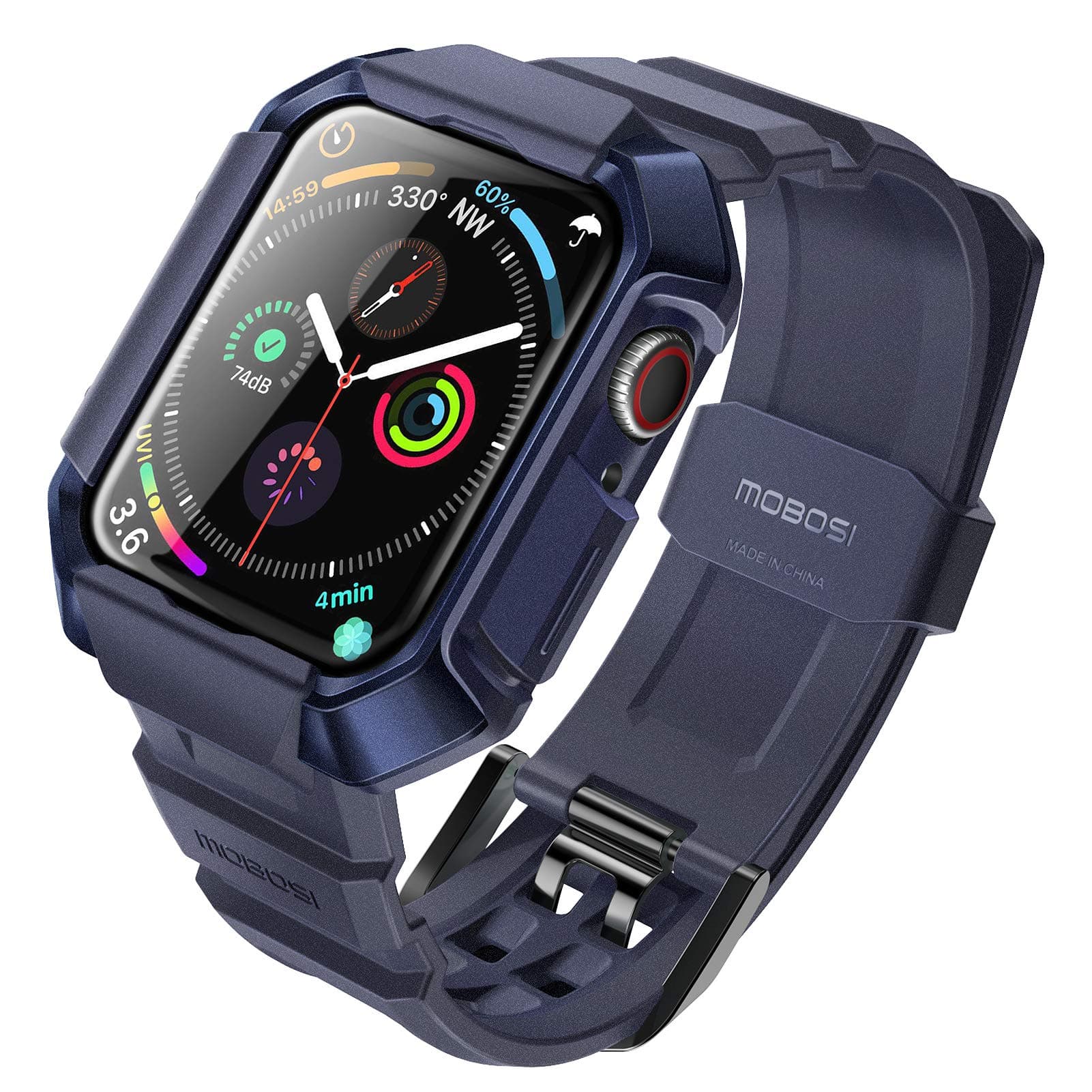 iwatch band 44mm series 6/5/4/SE with case, swisper series, Military Grade Rugged Protective Case with TPU Sport Bands Strap for iWatch Series 6/5/4/SE (Navy Blue)