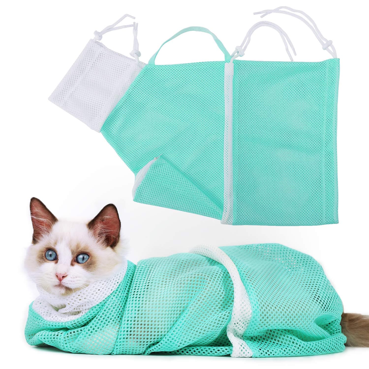 YLONG Cat Bathing/Grooming Bag Anti-Bite and Anti-Scratch for Bathing, Nail Trimming, Medicine Taking,Injection,Adjustable Multifunctional Breathable Restraint Shower Bag(Green)