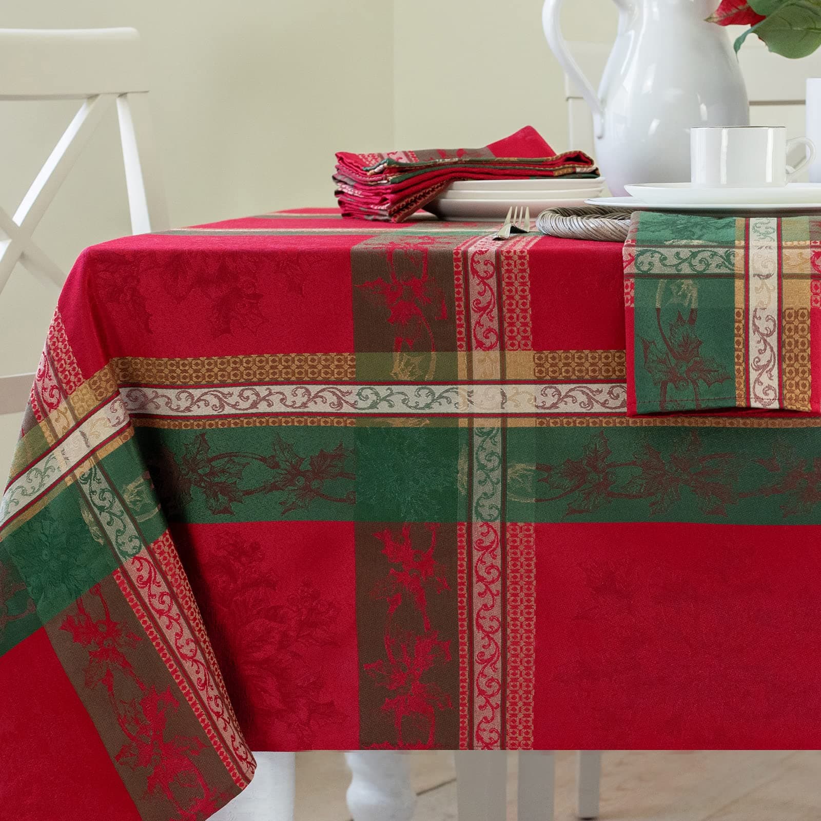 Benson Mills Heavyweight Yarn Dyed Jacquard Fabric Plaid Table Cloth, for Holiday Entertaining, Winter, and Christmas Tablecloth (Holiday Legacy, 60" x 84" Rectangular)
