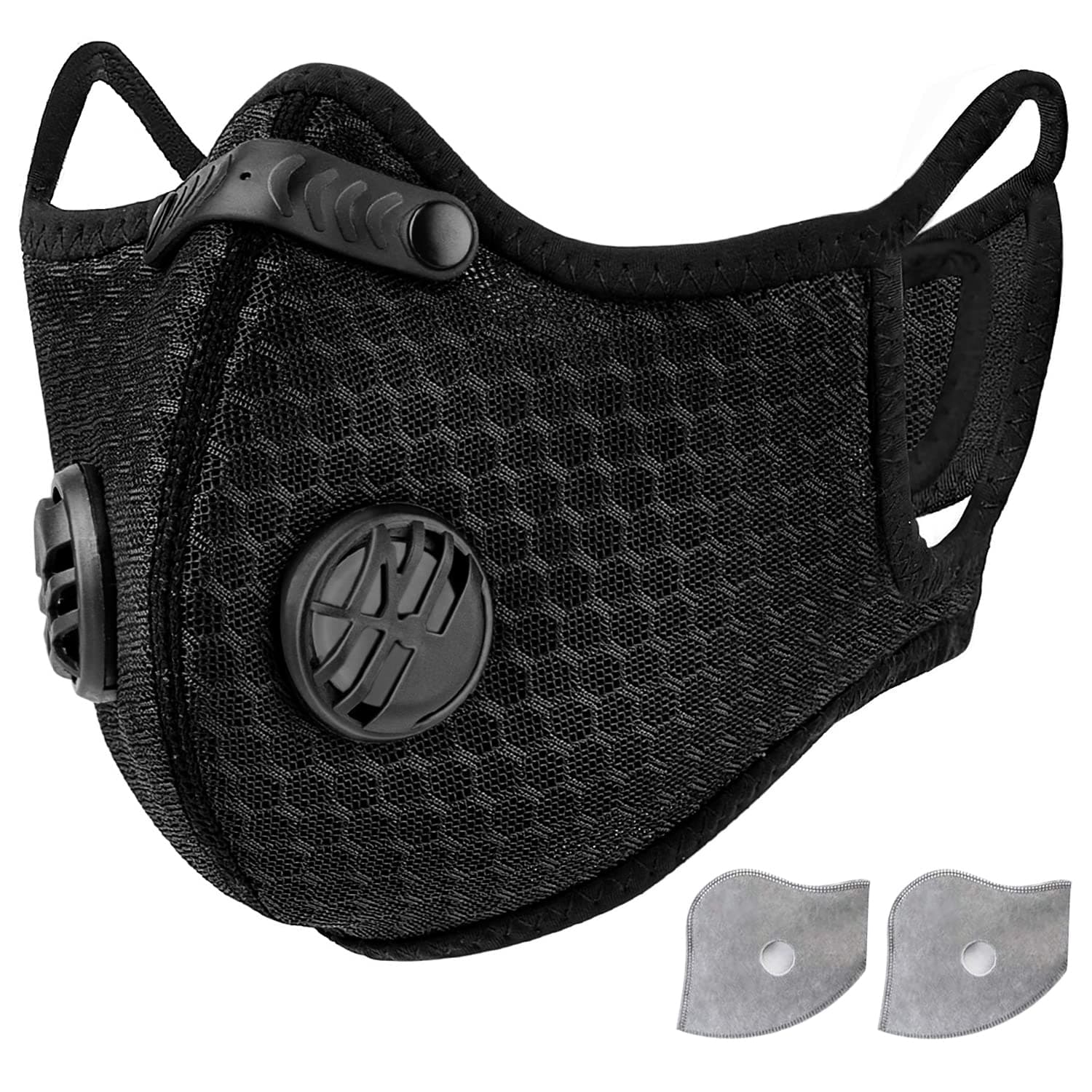 AstroAI Face Mask Reusable Dust Mask with Filters,Adjustable for Woodworking, Construction, Outdoor (Black, 1 Mask + Extra 2 Activated Carbon Filters Included)