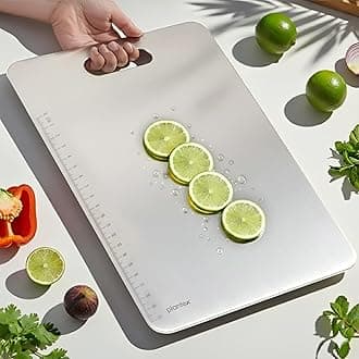 Plantex Stainless Steel Chopping Board/Vegetable Cutting Board/Chopper Board for Kitchen Use/Cutting Pad for Veggies Fruits Meat/Easy-to-Move Handle with Hygienic Surface (31 x 20.5 cm)