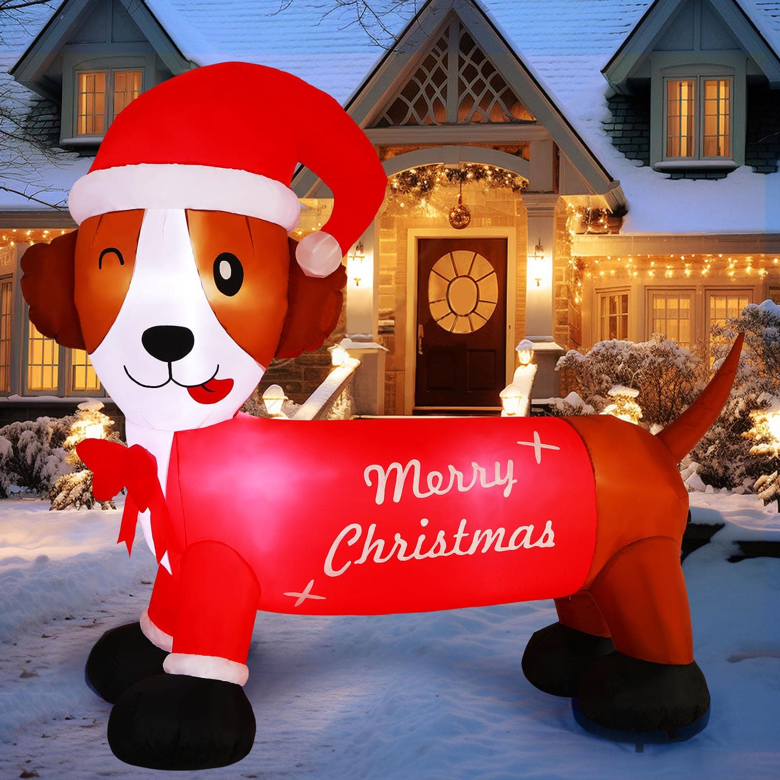 7FT Christmas Inflatable Dog Outdoor Decorations with LED Lights, Lighted Blow Up Lawn Yard Garden Clearance for Family Indoor Xmas Holiday Party Decor