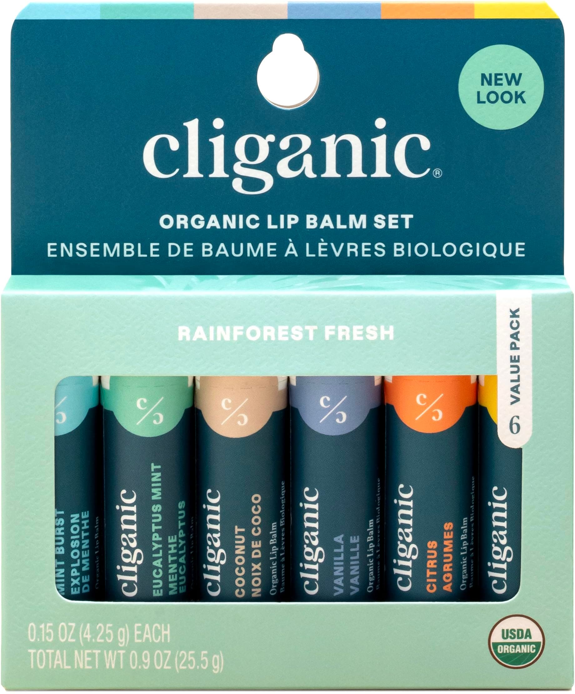 Cliganic USDA Organic Lip Balm Set - 6 Flavors - 100% Natural Moisturizer for Cracked & Dry Lips