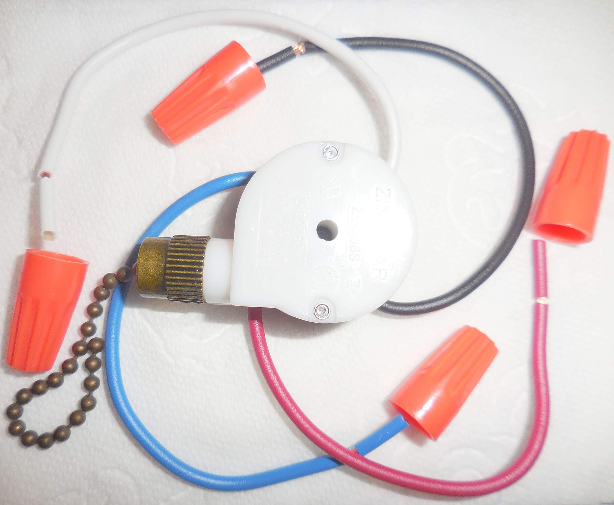 Zing Ear 3 speed pull chain switch model ZE-208S white and black with wires and Antique Brass