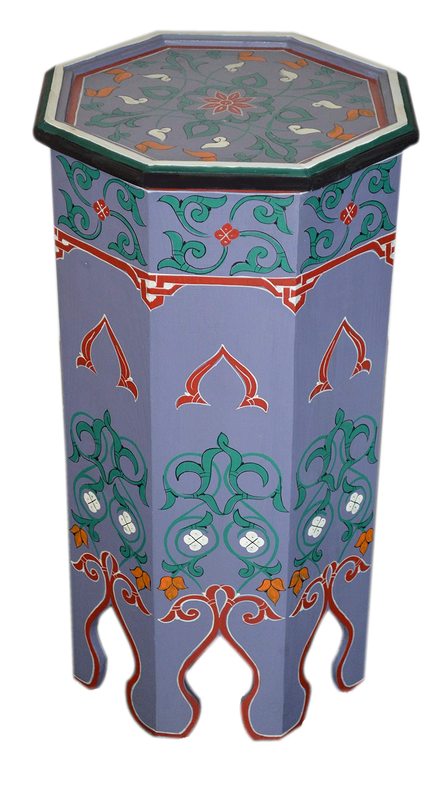 Treasures Of Morocco Moroccan Wood Side End Table Corner Coffee Handmade Hand Painted Moorish Purple Tall