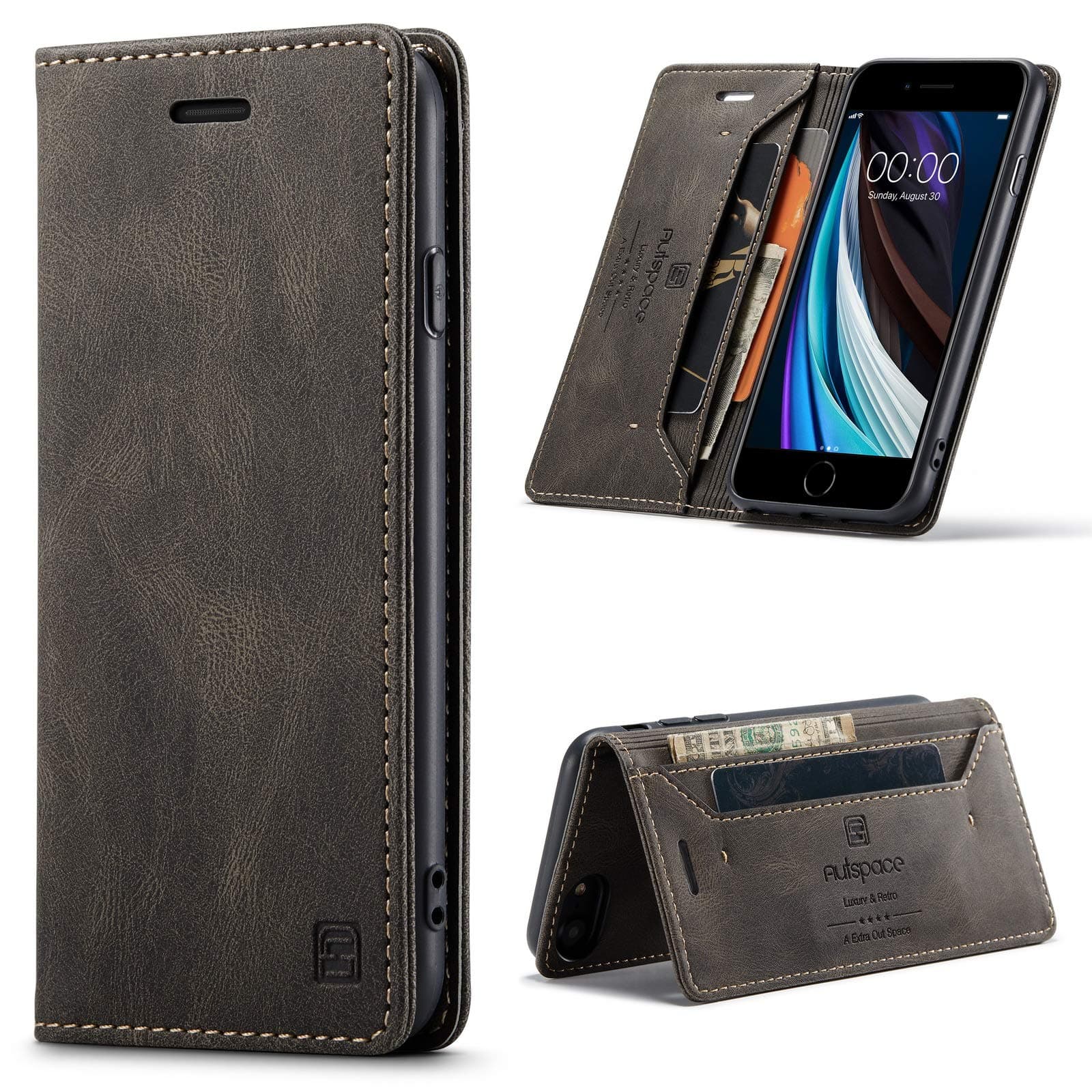 EYZUTAKCase for Samsung Galaxy A51 (4G), Retro Matte Protective Leather Case with RFID Blocking Viewing Stand Magnetic Closure TPU Shell Flip Cover - Coffee