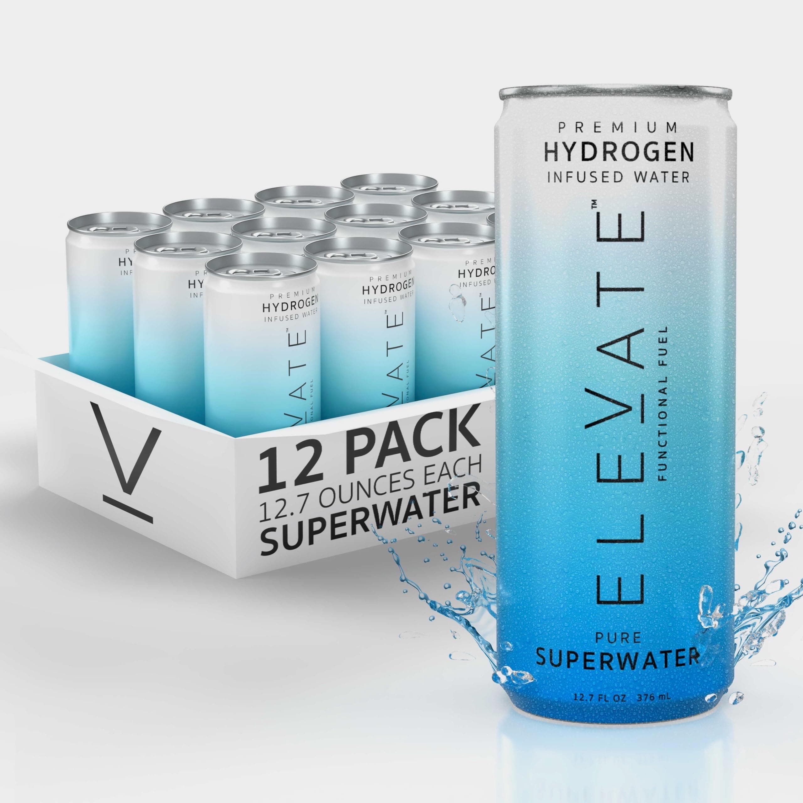 ELEVATE 水素水 (12パック) 最高の水素注入水 回復 エネルギー 水分補給 集中力 持久力 3-5ppm 分子水素ガス -650 ORP (酸化還元電位)