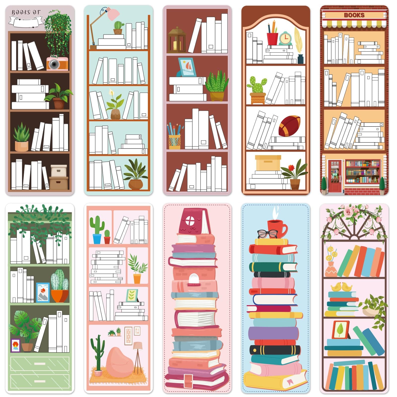 100 Pieces Book Tracker Bookmarks Bookshelf Design Double-Sided Reading Page Markers Bookmarks for Book Lovers Cute Book Marks for Reading Women Students School Supplies Gifts